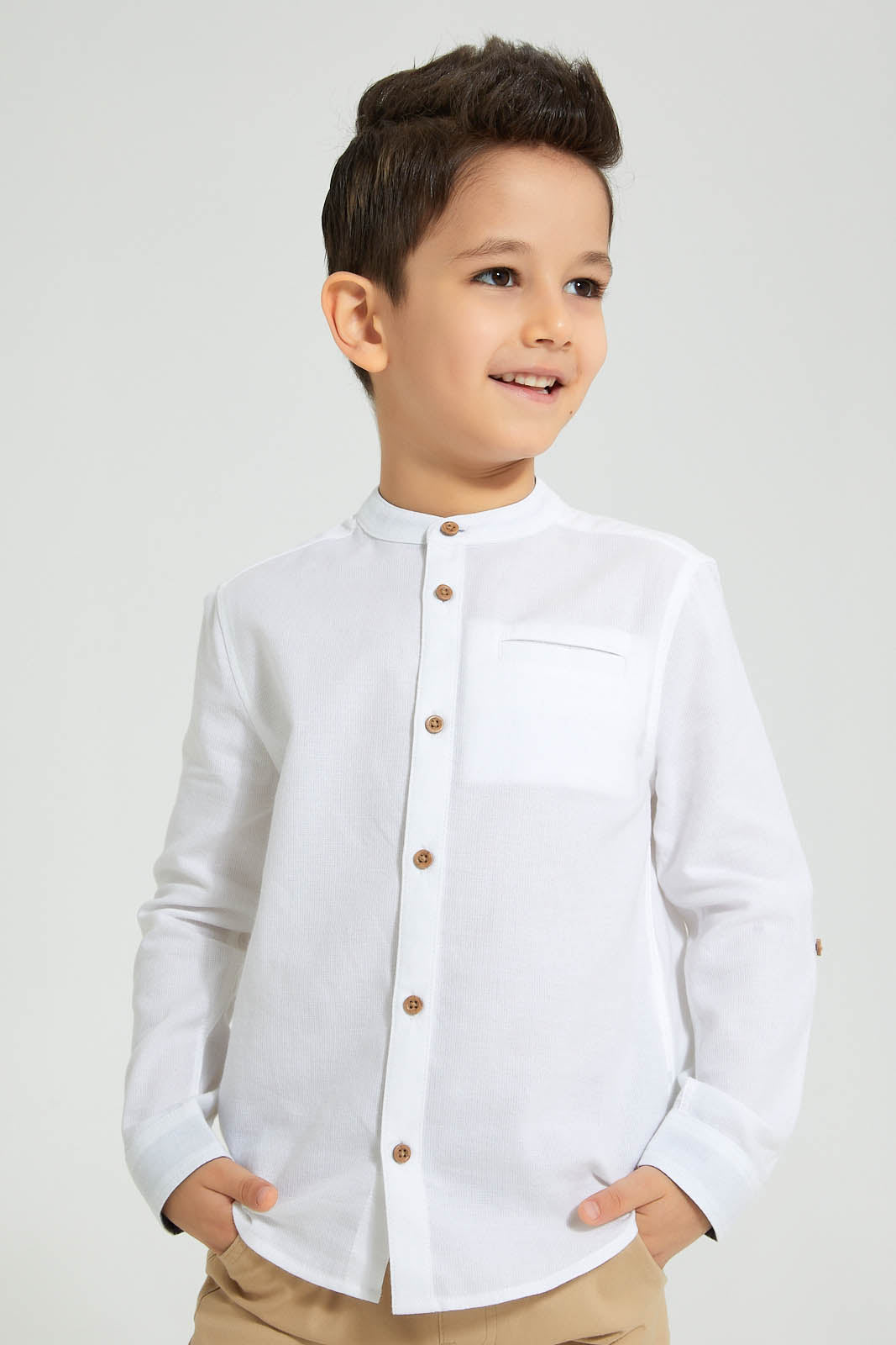 Redtag-White-Dobby-Mandarin-Collar-Long-Sleeved-Shirt-Boys-Shirts,-Colour:White,-Filter:Boys-(2-to-8-Yrs),-New-In,-New-In-BOY,-Non-Sale,-S22B,-Section:Kidswear-Boys-2 to 8 Years