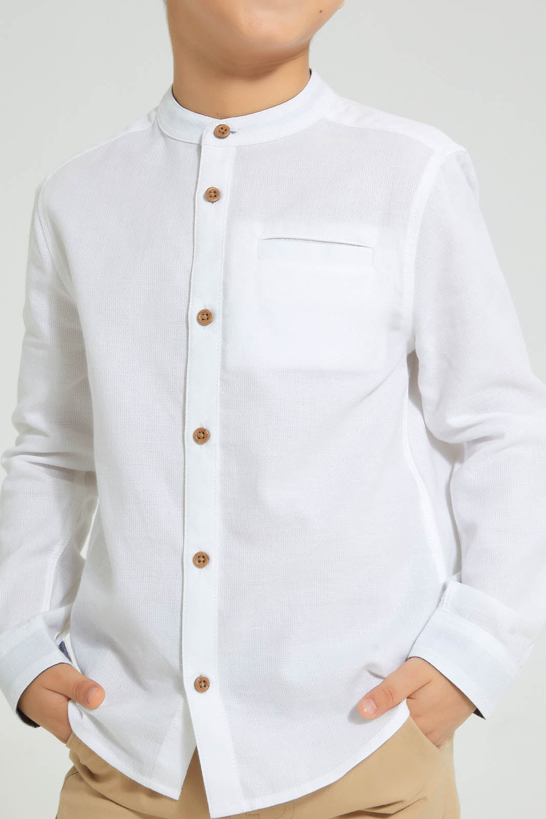 Redtag-White-Dobby-Mandarin-Collar-Long-Sleeved-Shirt-Boys-Shirts,-Colour:White,-Filter:Boys-(2-to-8-Yrs),-New-In,-New-In-BOY,-Non-Sale,-S22B,-Section:Kidswear-Boys-2 to 8 Years