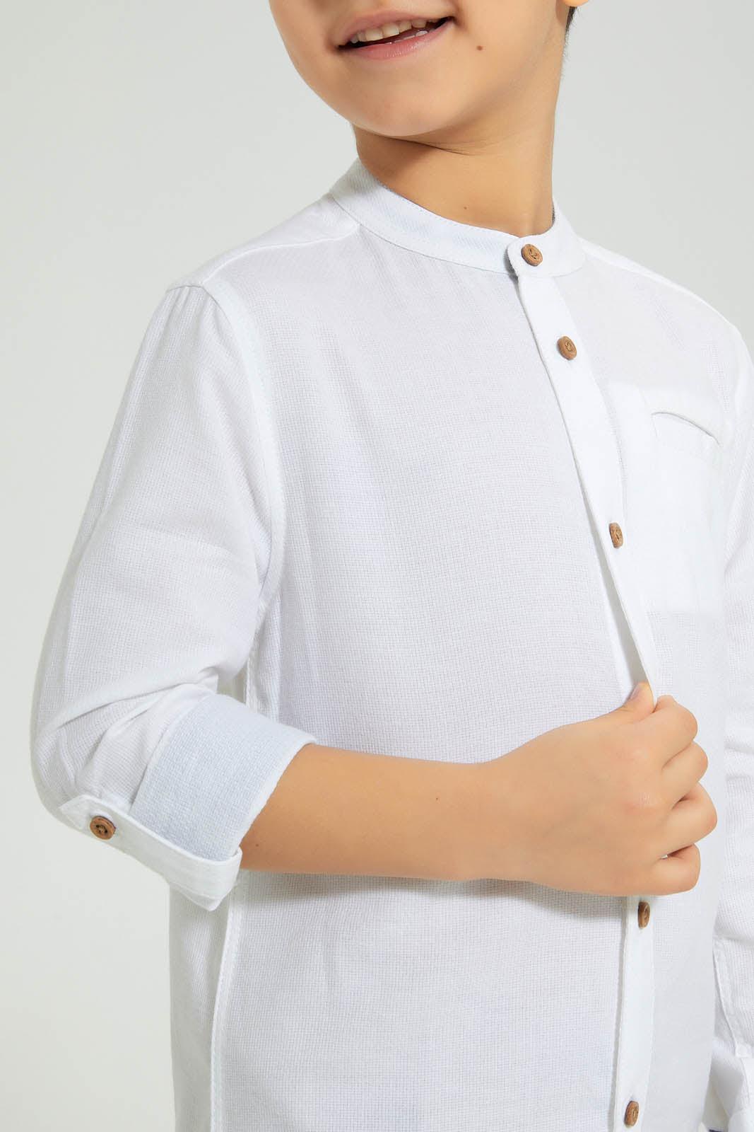 Redtag-White-Dobby-Mandarin-Collar-Long-Sleeved-Shirt-Boys-Shirts,-Colour:White,-Filter:Boys-(2-to-8-Yrs),-New-In,-New-In-BOY,-Non-Sale,-S22B,-Section:Kidswear-Boys-2 to 8 Years