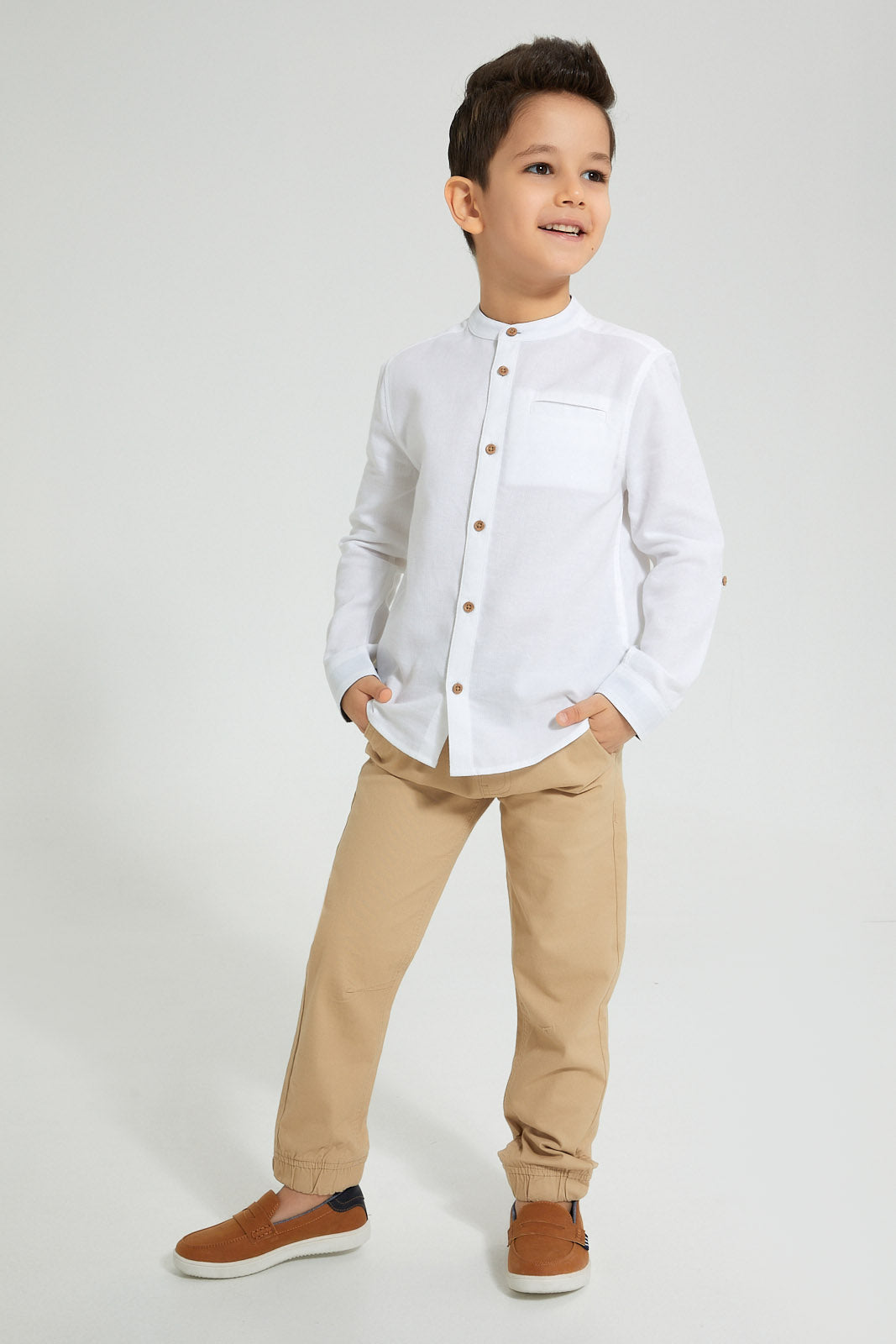 Redtag-White-Dobby-Mandarin-Collar-Long-Sleeved-Shirt-Boys-Shirts,-Colour:White,-Filter:Boys-(2-to-8-Yrs),-New-In,-New-In-BOY,-Non-Sale,-S22B,-Section:Kidswear-Boys-2 to 8 Years