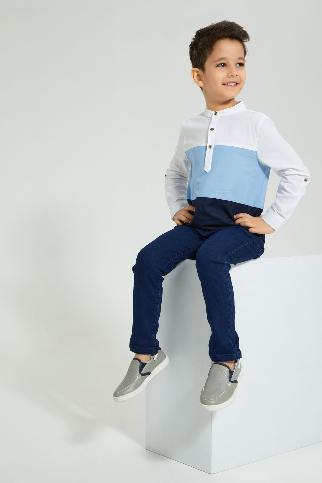 Redtag-Blue-Panelled-Manadarin-Long-Sleeved-Shirt-Boys-Shirts,-Colour:Blue,-Filter:Boys-(2-to-8-Yrs),-New-In,-New-In-BOY,-Non-Sale,-S22B,-Section:Kidswear-Boys-2 to 8 Years