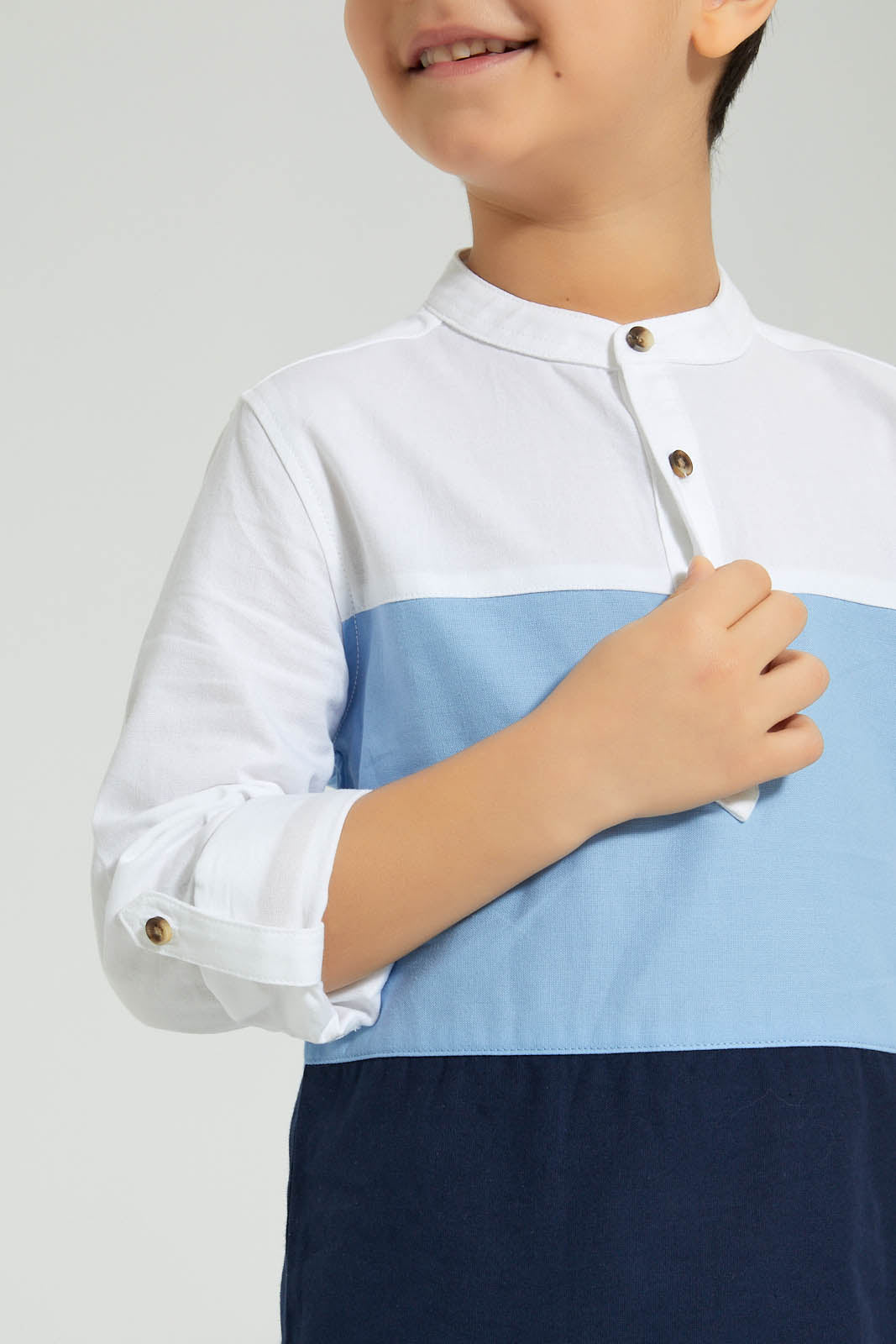 Redtag-Blue-Panelled-Manadarin-Long-Sleeved-Shirt-Boys-Shirts,-Colour:Blue,-Filter:Boys-(2-to-8-Yrs),-New-In,-New-In-BOY,-Non-Sale,-S22B,-Section:Kidswear-Boys-2 to 8 Years