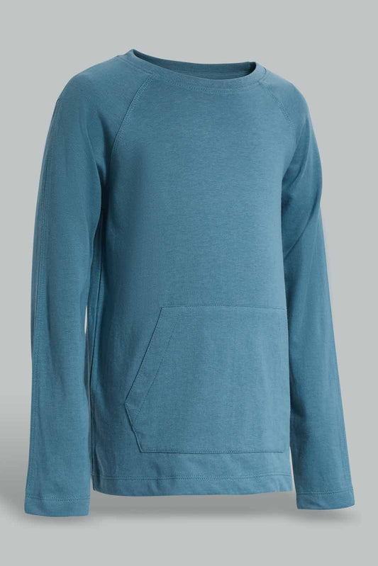 Redtag-Blue-kangaroo-Pocket-T-Shirt-BOY-T-Shirts,-Category:T-Shirts,-Colour:Blue,-Filter:Boys-(2-to-8-Yrs),-Non-Sale,-S22A,-Section:Boys-(0-to-14Yrs)-Boys-2 to 8 Years