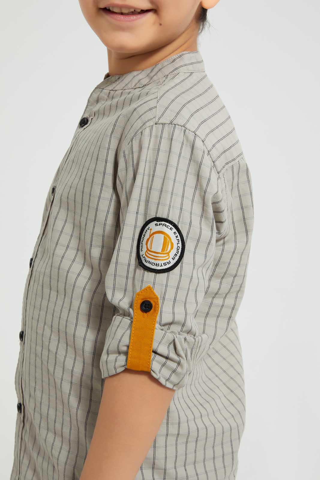 Redtag-White-Long-Sleeve-Check-Mandarin-Shirt-Casual-Shirts-Boys-2 to 8 Years