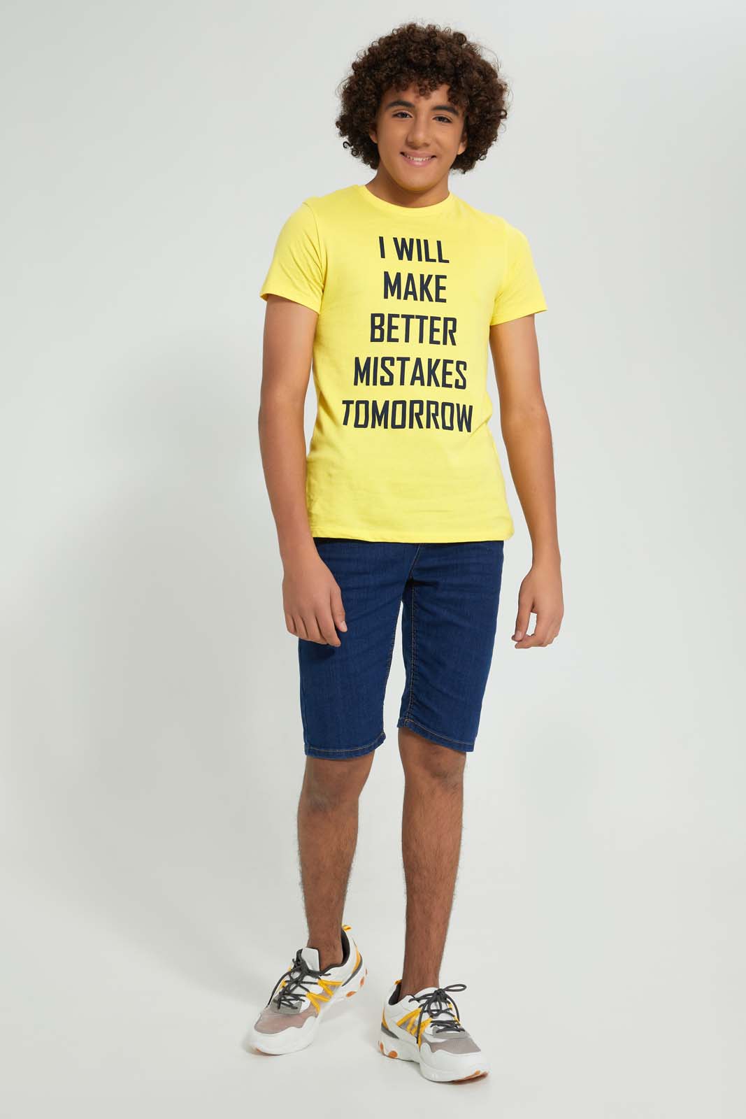 Redtag-Yellow-Mistake-Tee-All-Over-Prints-Senior-Boys-9 to 14 Years