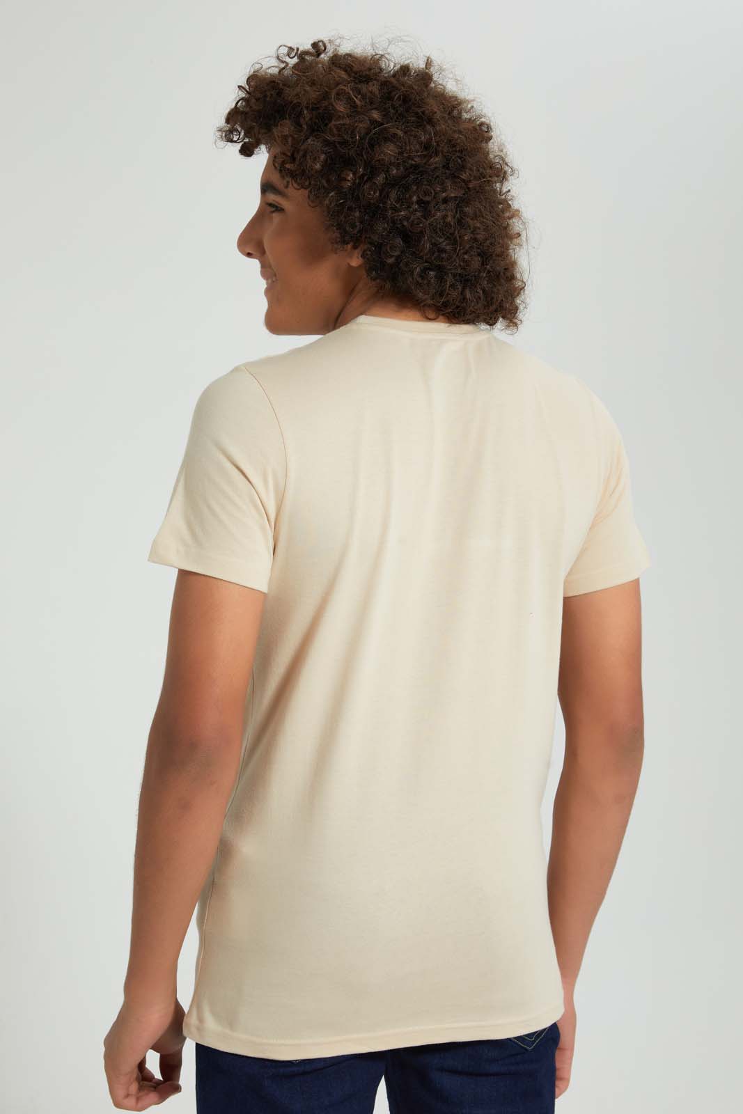 Redtag-Beige-Goals-Tee-All-Over-Prints-Senior-Boys-9 to 14 Years
