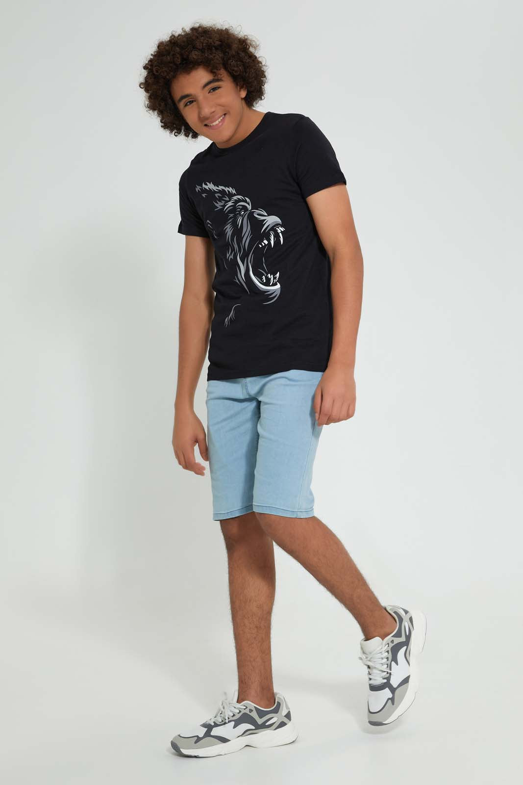 Redtag-Black-Gorilla-Tee-All-Over-Prints-Senior-Boys-9 to 14 Years