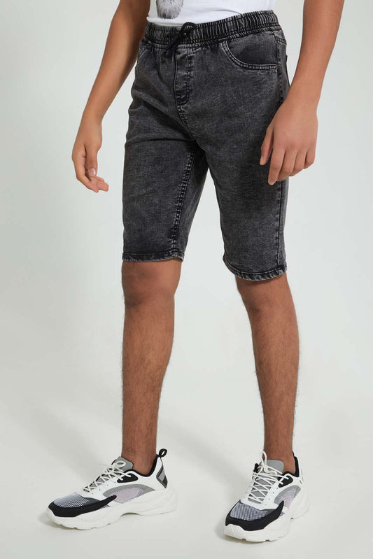 Grey Pull-On Denim Short