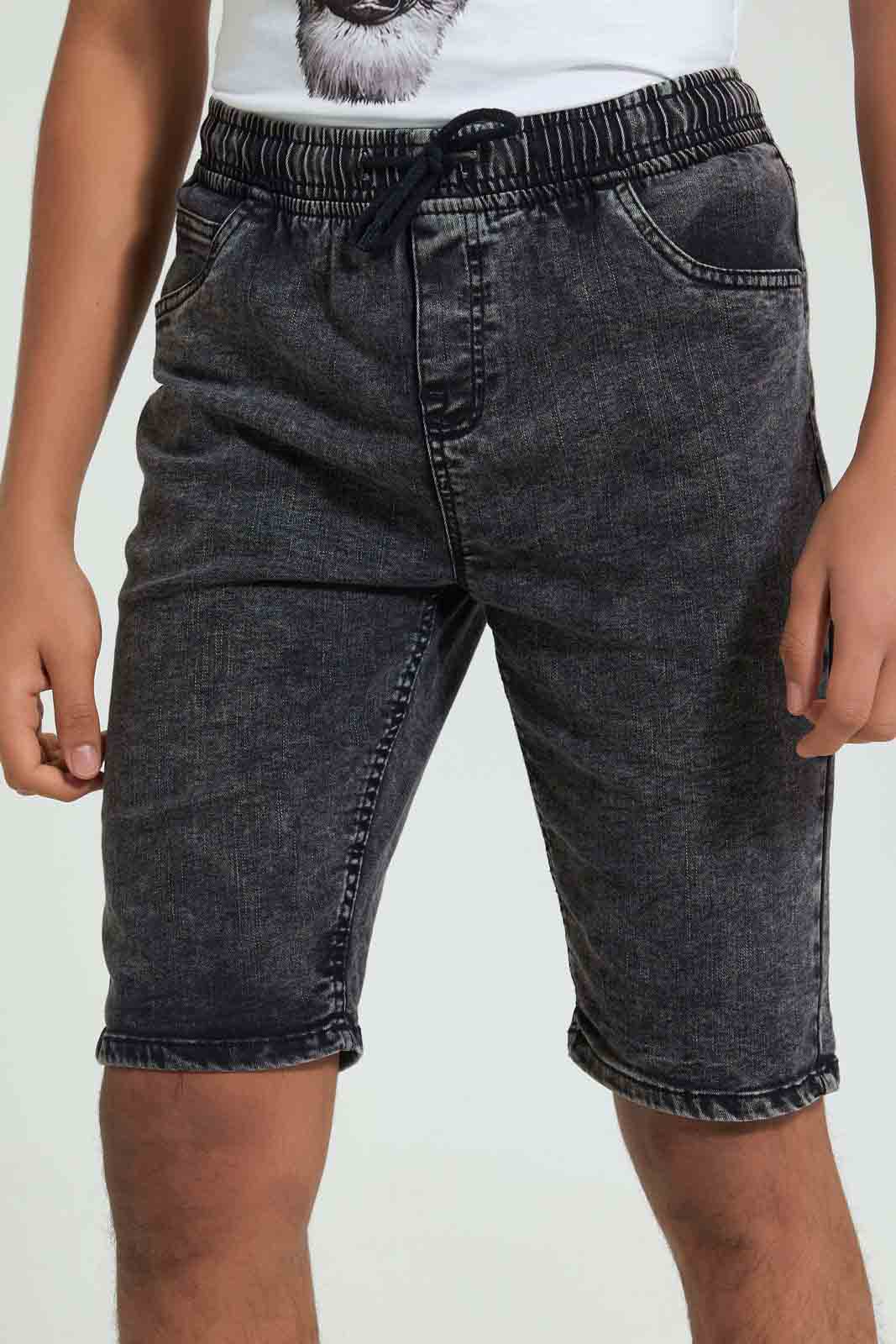 Grey Pull-On Denim Short