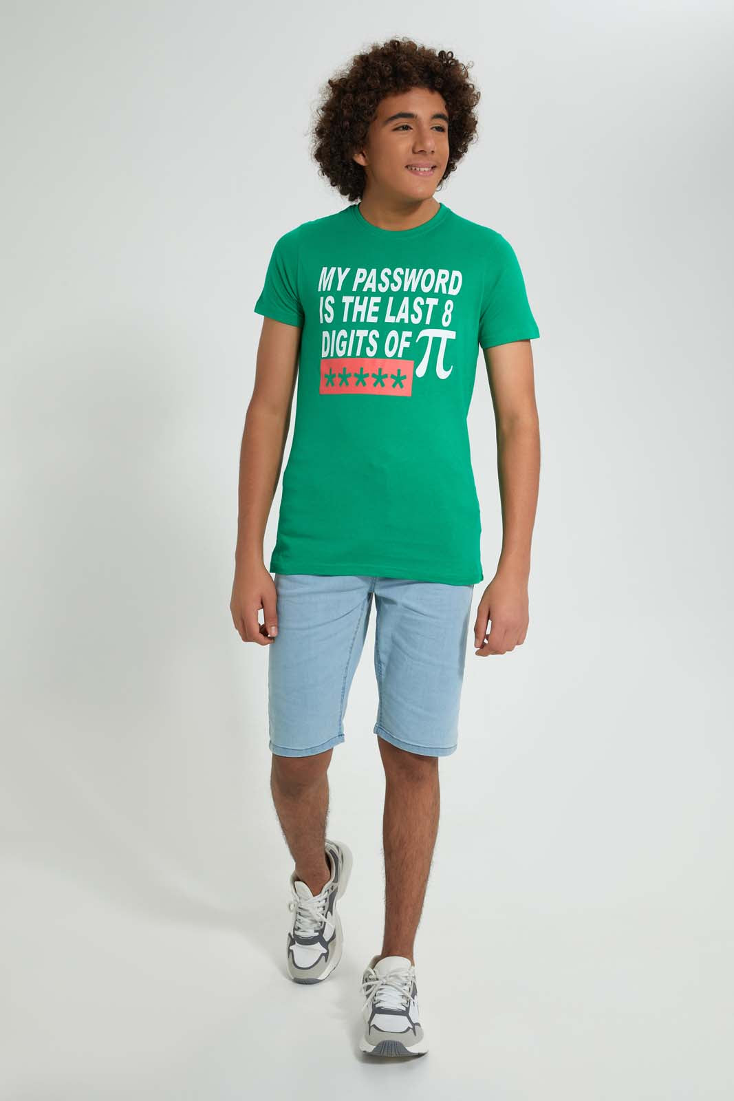 Redtag-Green-Password-Tee-All-Over-Prints-Senior-Boys-9 to 14 Years