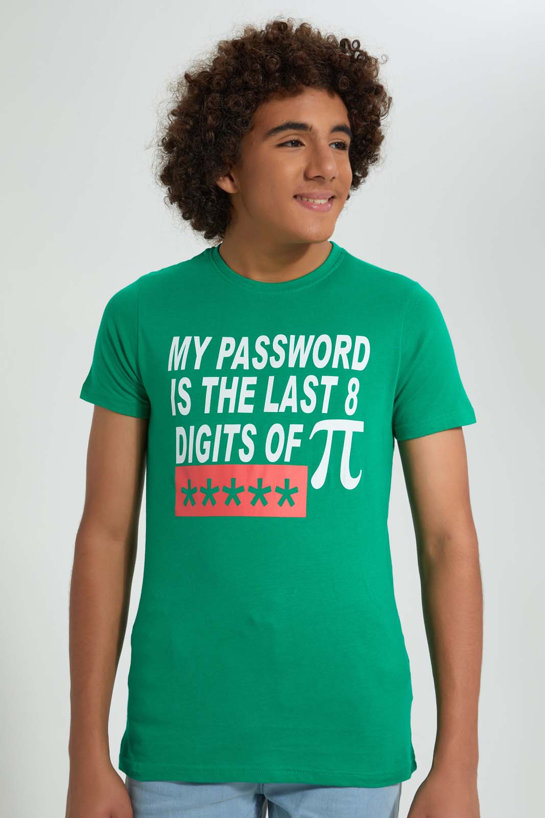 Redtag-Green-Password-Tee-All-Over-Prints-Senior-Boys-9 to 14 Years