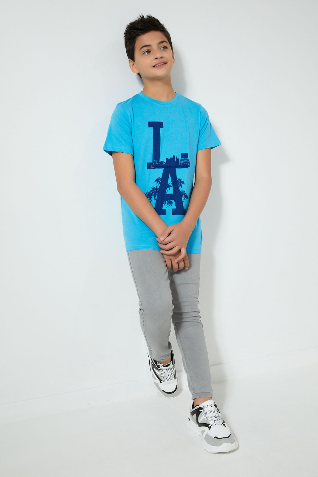 Redtag-Blue-La-T-Shirt-Graphic-Prints-Senior-Boys-9 to 14 Years
