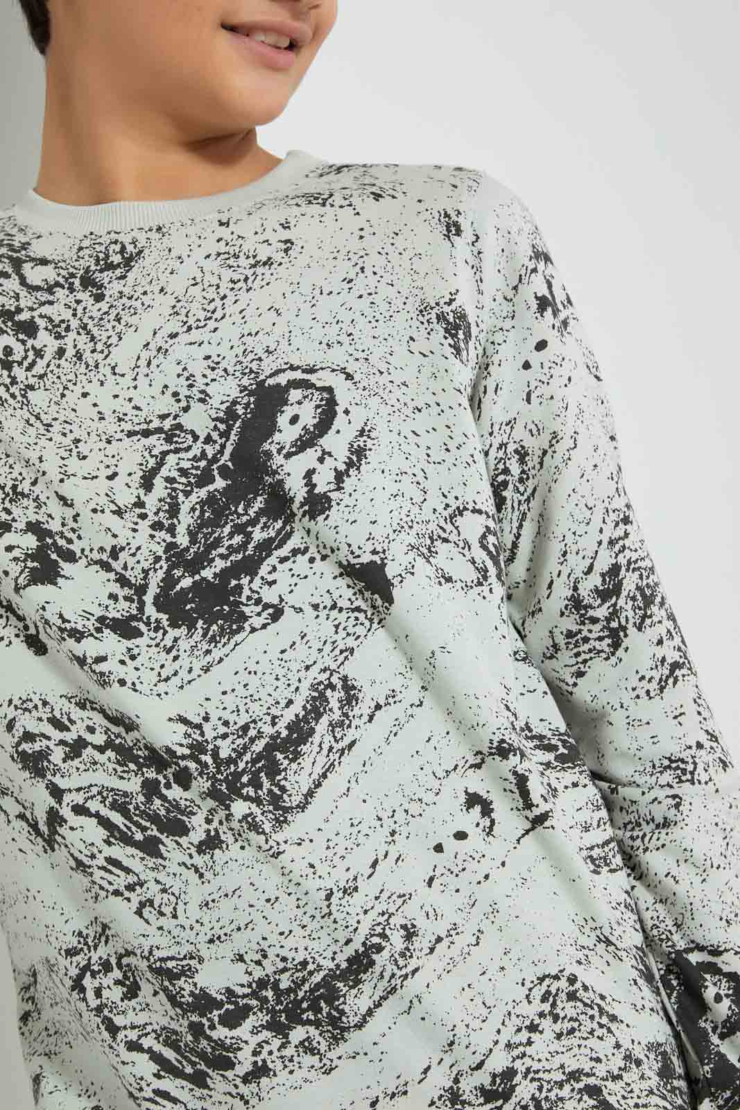 Redtag-Black-Marble-Sweat-Tee-All-Over-Prints-Senior-Boys-9 to 14 Years