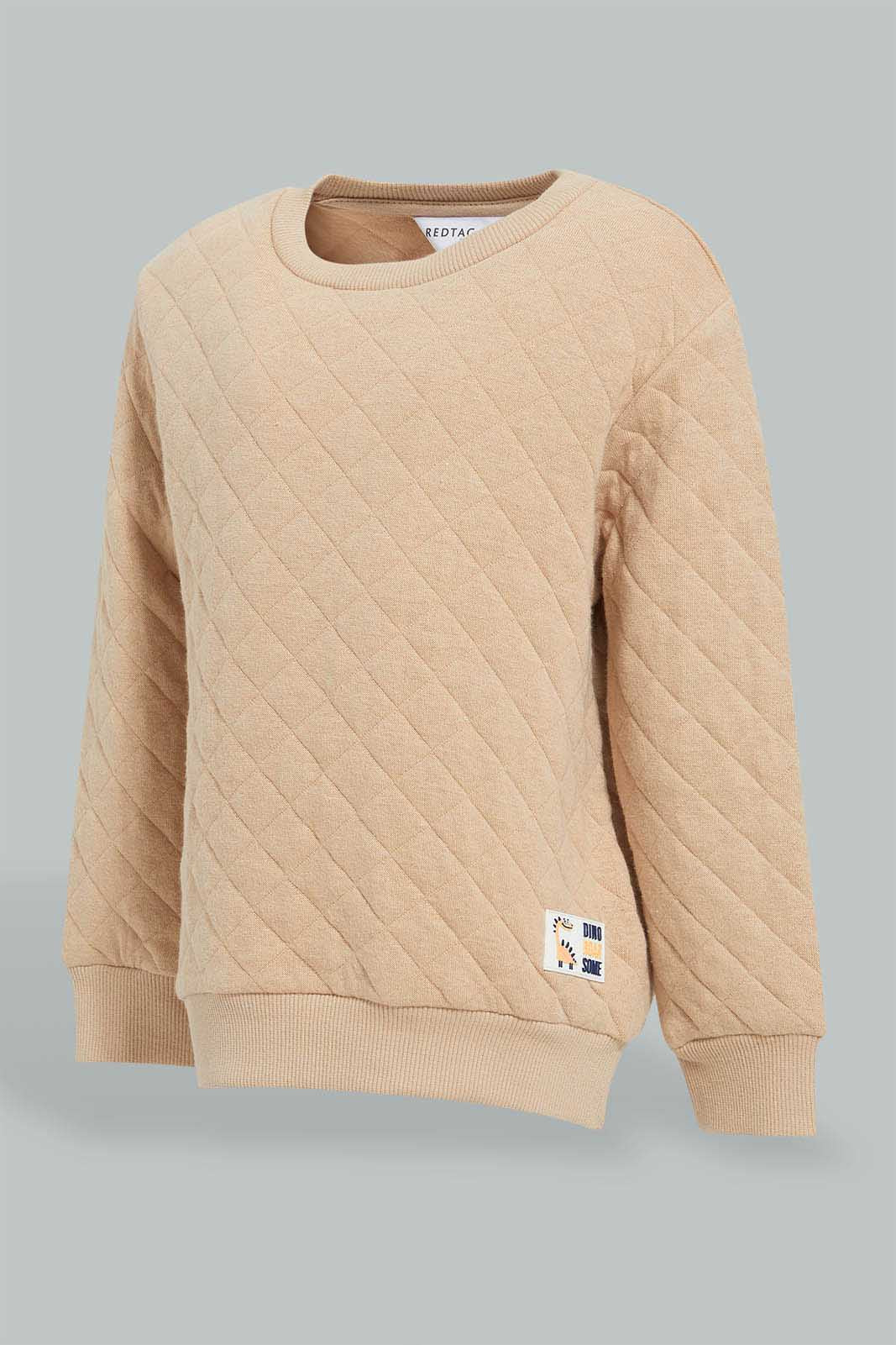 Redtag-Beige-Quilted-Sweatshirt-Sweatshirts-Infant-Boys-3 to 24 Months