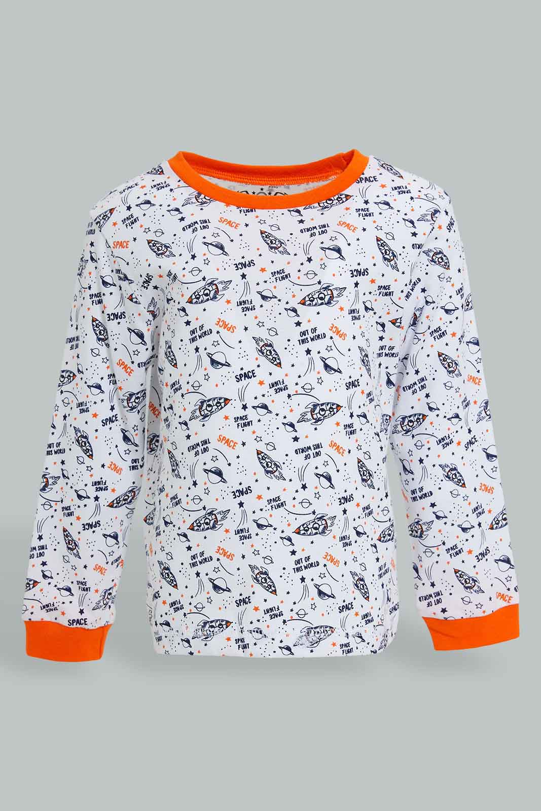 Redtag-Navy-And-White-Printed-Space-Pj-Set-4-Pack-Pyjama-Sets-Infant-Boys-3 to 24 Months