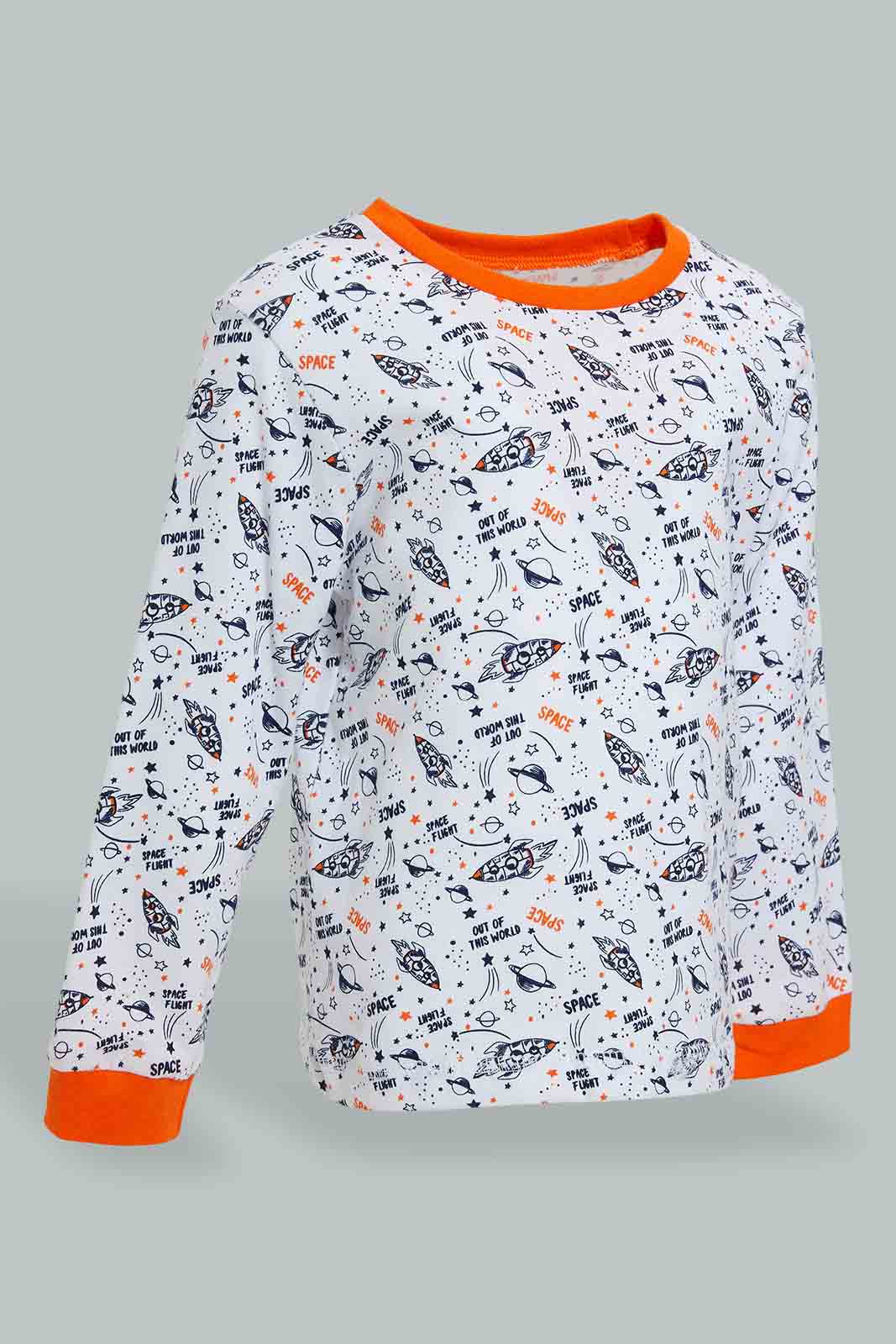 Redtag-Navy-And-White-Printed-Space-Pj-Set-4-Pack-Pyjama-Sets-Infant-Boys-3 to 24 Months