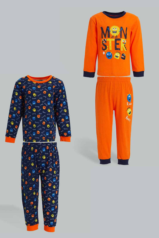 Redtag-Red-And-Navy-Printed-Tiger-Pj-Set-4-Pack-Pyjama-Sets-Infant-Boys-3 to 24 Months