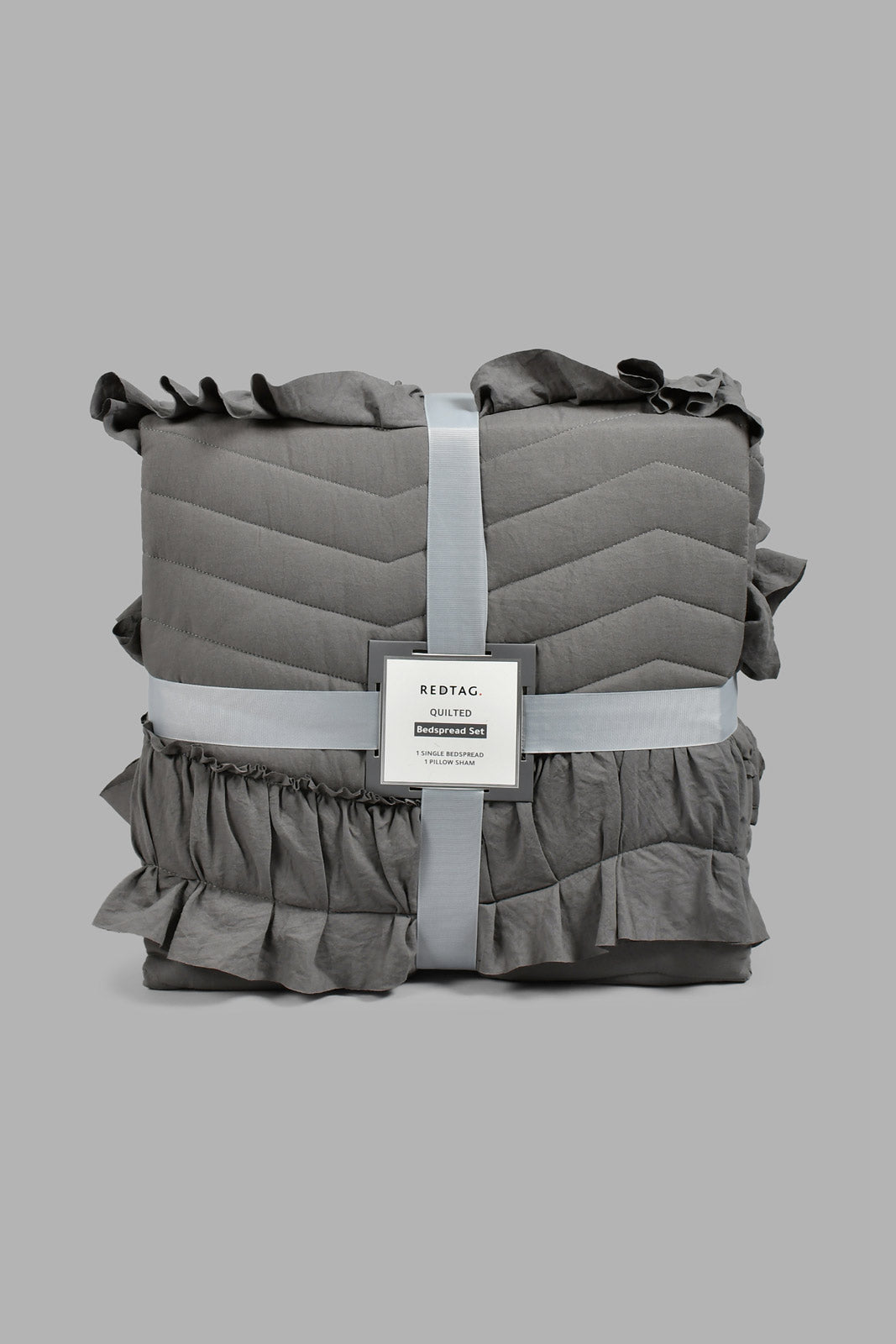 Redtag-Grey-Ruffle-2-Pieces-Bedspread-Set-(Single-Size)-Bedspreads-Home-Bedroom-