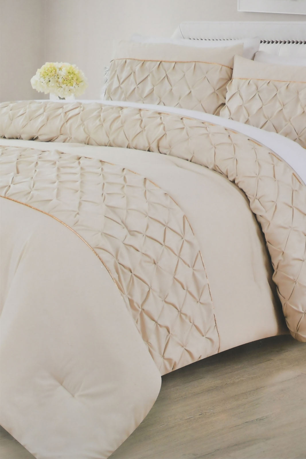 Redtag-Beige-Pleated-3-Piece-Comforter-Set-(King-Size)-Category:Comforters,-Colour:Beige,-Filter:Home-Bedroom,-HMW-BED-Comforters,-JUBLIANT,-New-In,-New-In-HMW-BED,-Non-Sale,-S22A,-Section:Homewares-Home-Bedroom-
