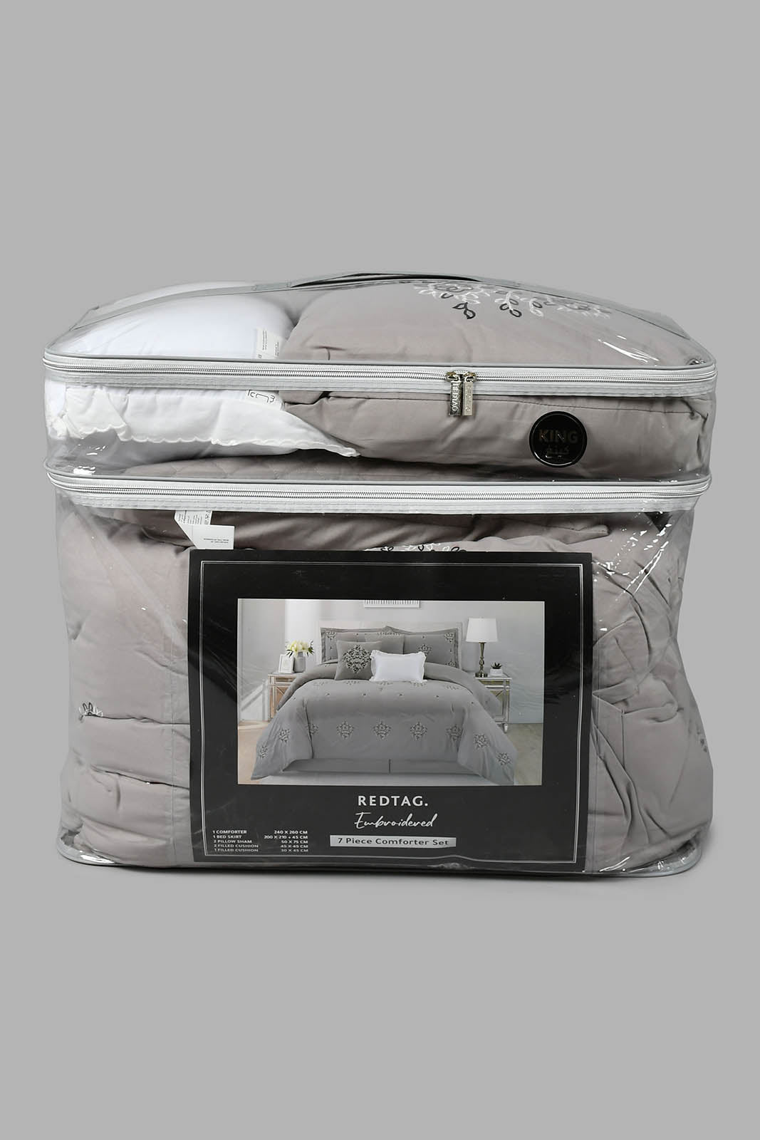 Redtag-Grey-Floral-7-Piece-Embroidery-Comforter-Set-
(King-Size)-Comforters-Home-Bedroom-