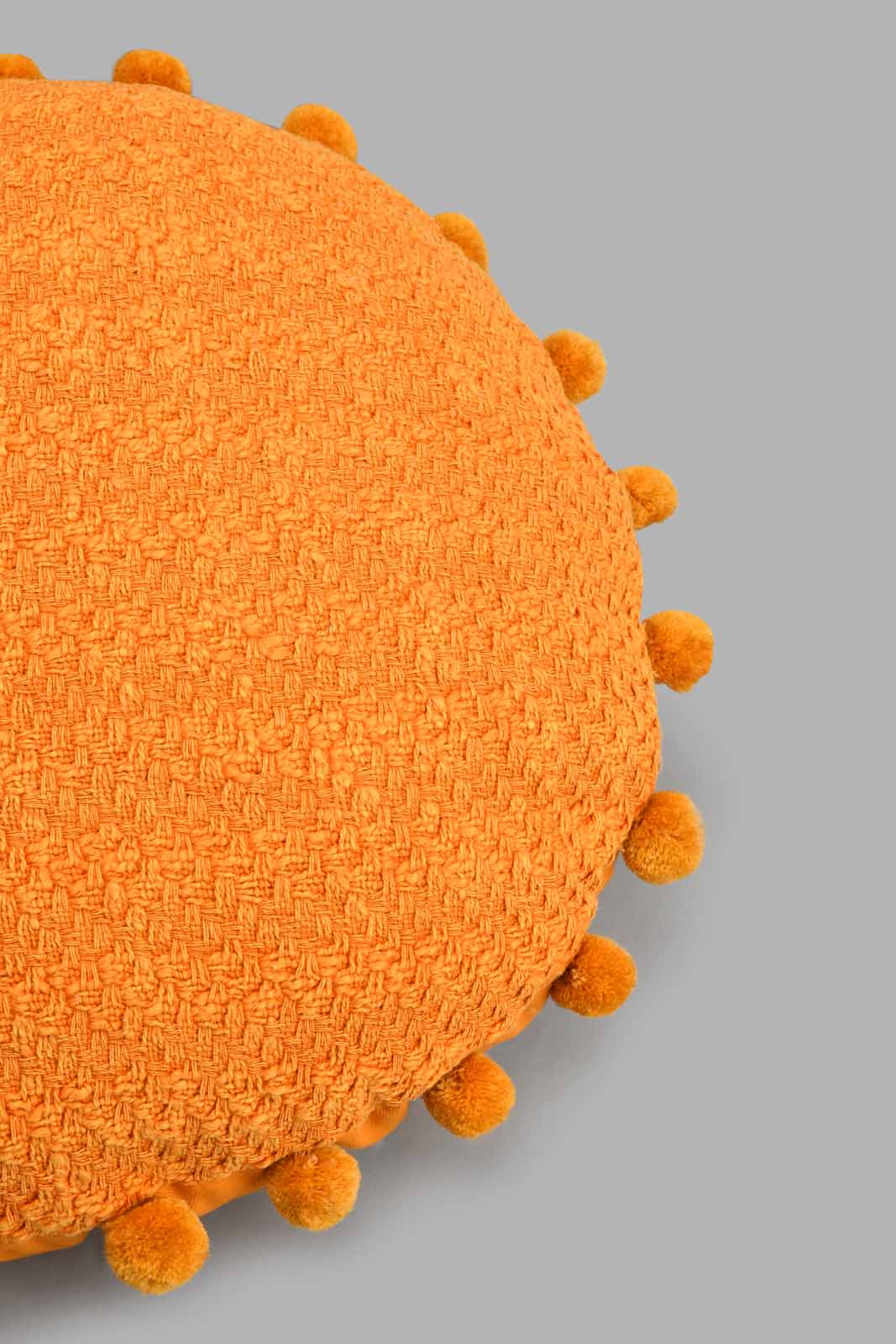 Redtag-Mustard-Round-Pom-Pom-Cushion-Cushions-Home-Bedroom-