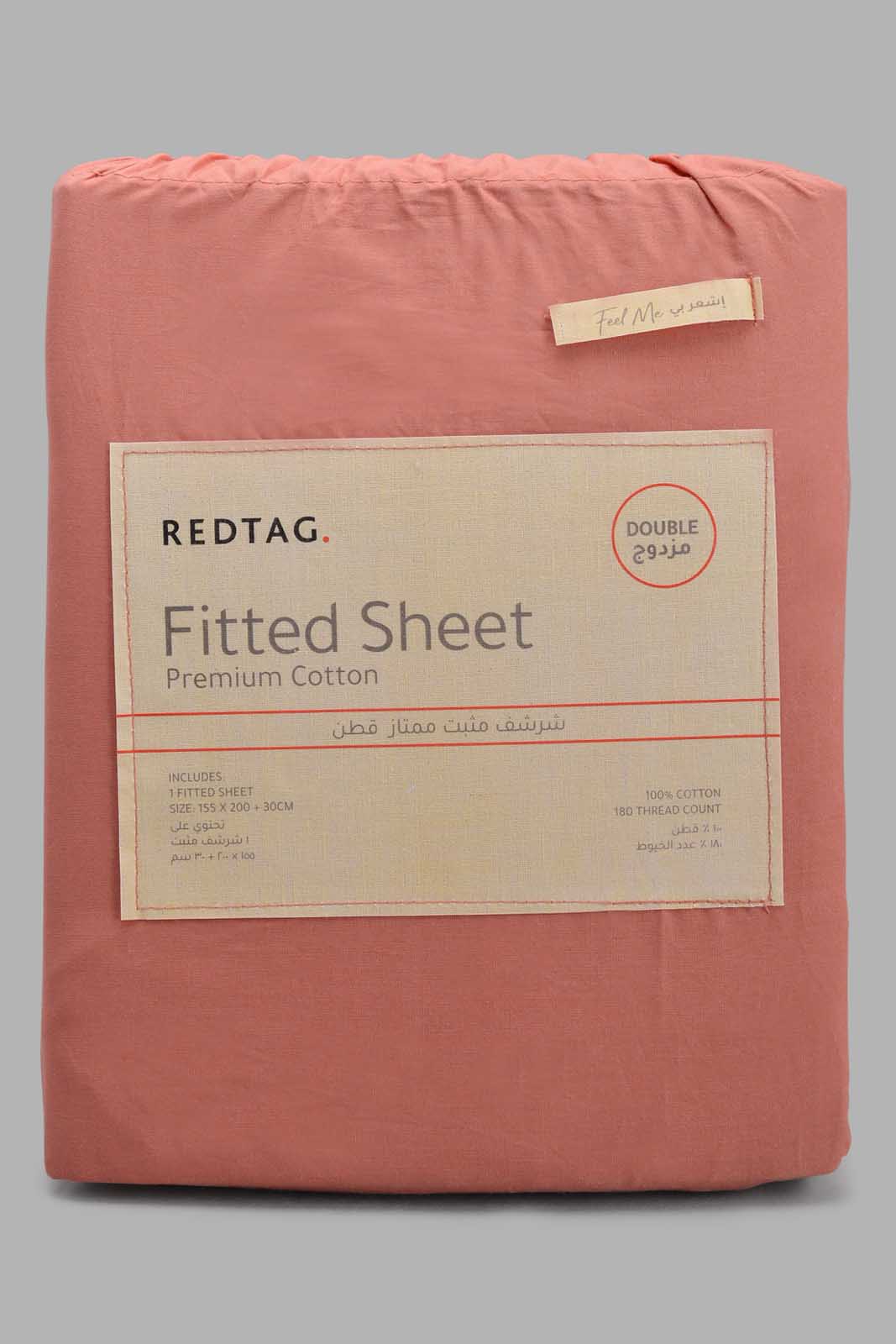 Redtag-Pink-Cotton-Fitted-Sheet-(Double-Size)-Fitted-Sheets-Double-Size-Home-Bedroom-
