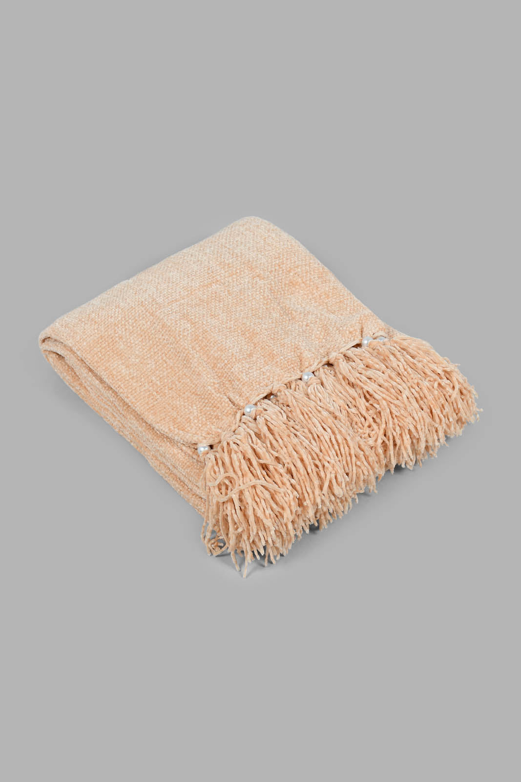 Redtag-Beige-Chenille-Throw-With-Beaded-Fringe-Category:Throws,-Colour:Beige,-Filter:Home-Bedroom,-HMW-BED-Throws,-LEGACY,-New-In,-New-In-HMW-BED,-Non-Sale,-S22C,-Section:Homewares-Home-Bedroom-