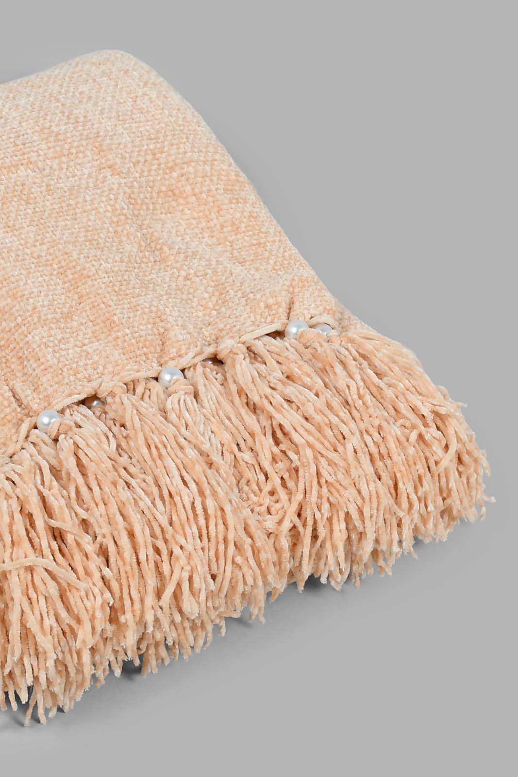 Redtag-Beige-Chenille-Throw-With-Beaded-Fringe-Category:Throws,-Colour:Beige,-Filter:Home-Bedroom,-HMW-BED-Throws,-LEGACY,-New-In,-New-In-HMW-BED,-Non-Sale,-S22C,-Section:Homewares-Home-Bedroom-