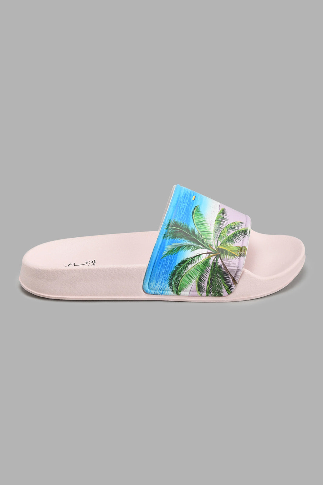 Redtag-Pink-Palm-Print-Slide-Sliders-Women's-