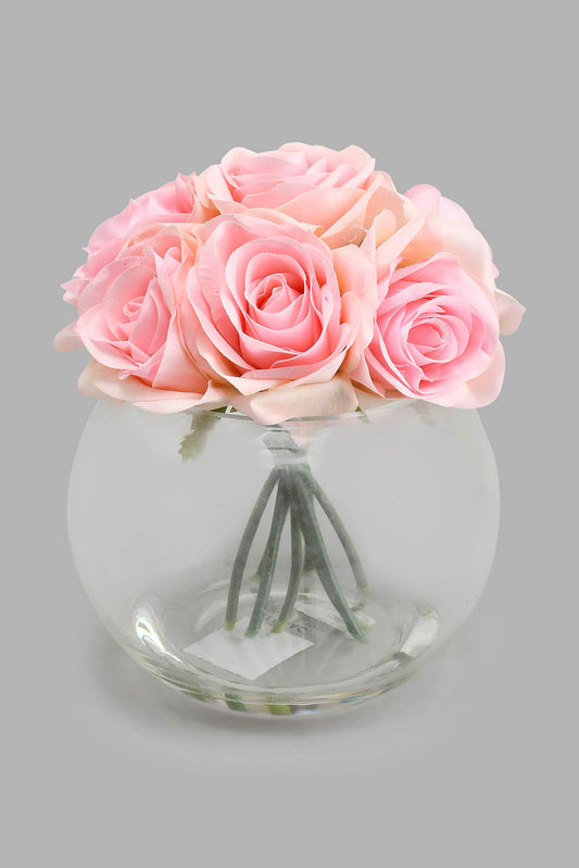 Redtag-Pink-Artificial-Rose-In-Glass-Vase-Colour:Pink,-Filter:Home-Decor,-HMW-HOM-Plants-&-Flowers,-New-In,-New-In-HMW-HOM,-Non-Sale,-S22A,-Section:Homewares-Home-Decor-