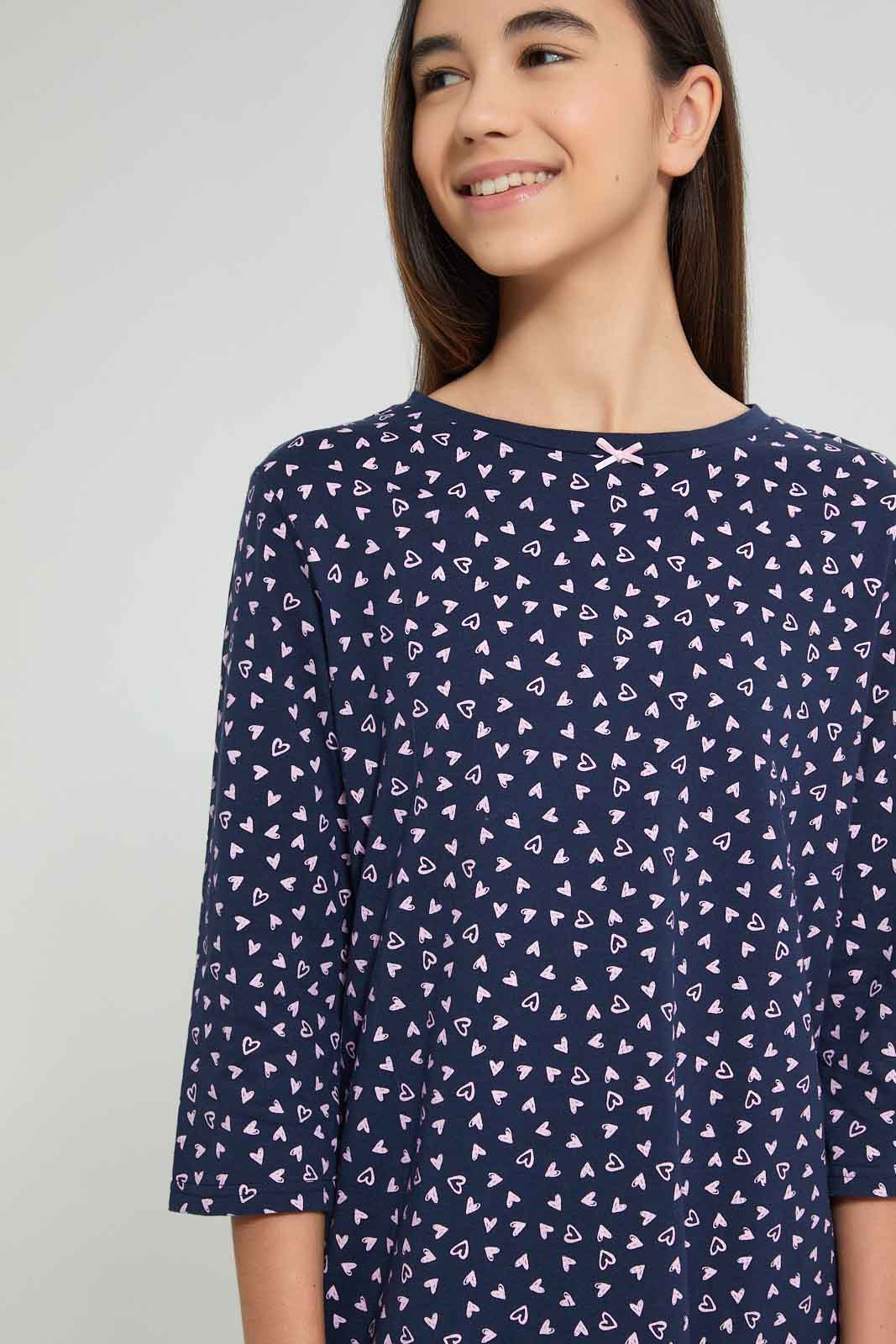 Redtag-Navy-Ditsy-Print-Nigth-Dress-Nightshirts-Senior-Girls-9 to 14 Years