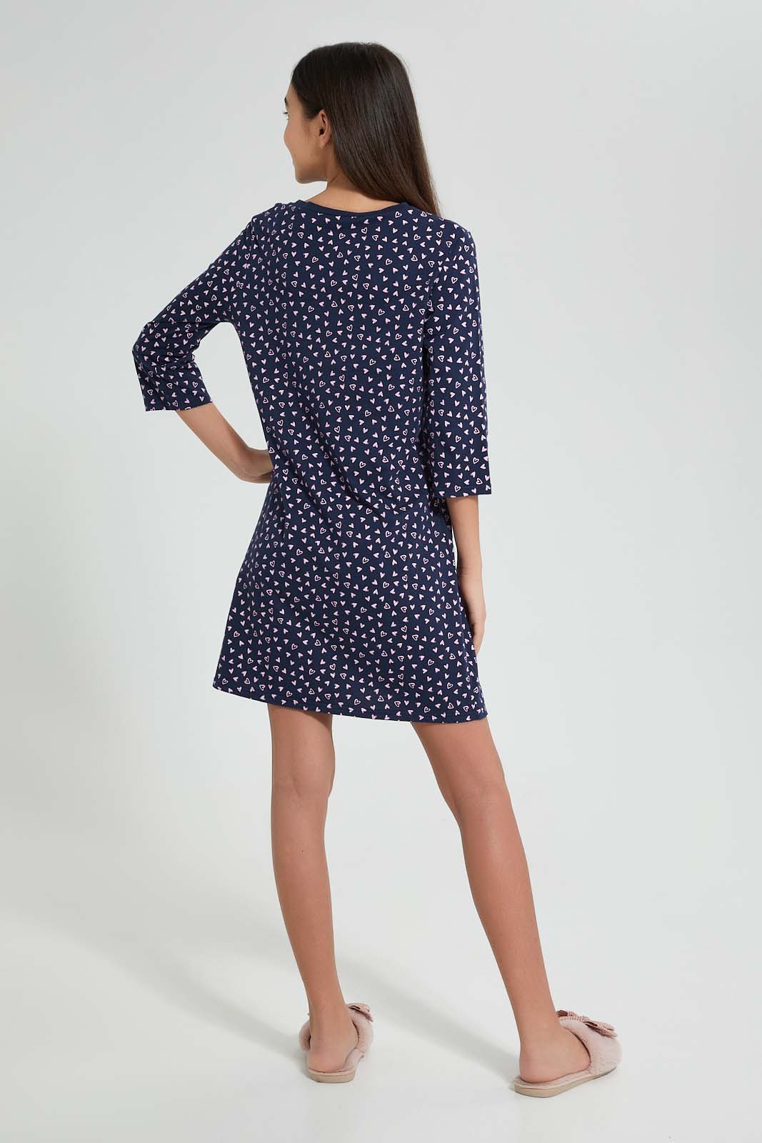 Redtag-Navy-Ditsy-Print-Nigth-Dress-Nightshirts-Senior-Girls-9 to 14 Years