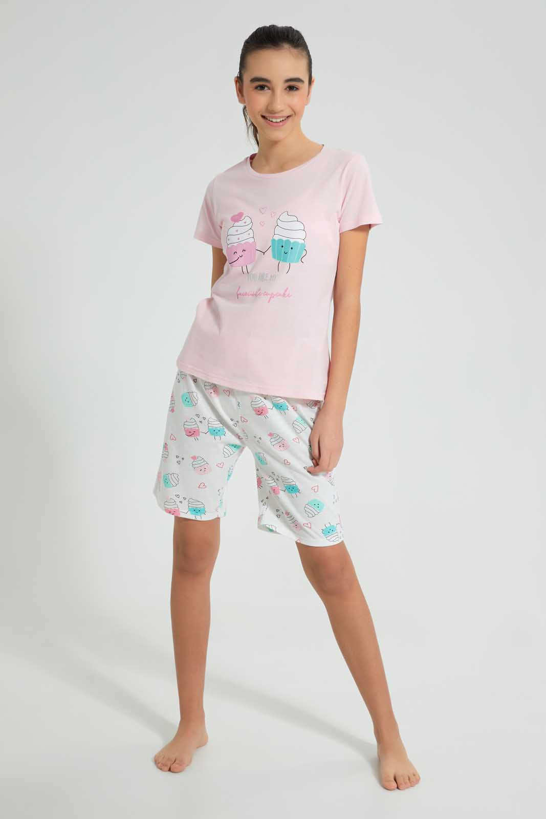 Redtag-Pink-Cupcake-Short-Sets-Pyjama-Sets-Senior-Girls-9 to 14 Years