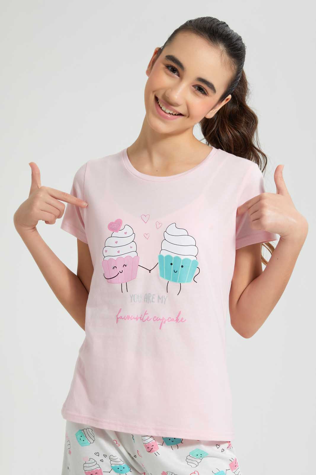 Redtag-Pink-Cupcake-Short-Sets-Pyjama-Sets-Senior-Girls-9 to 14 Years