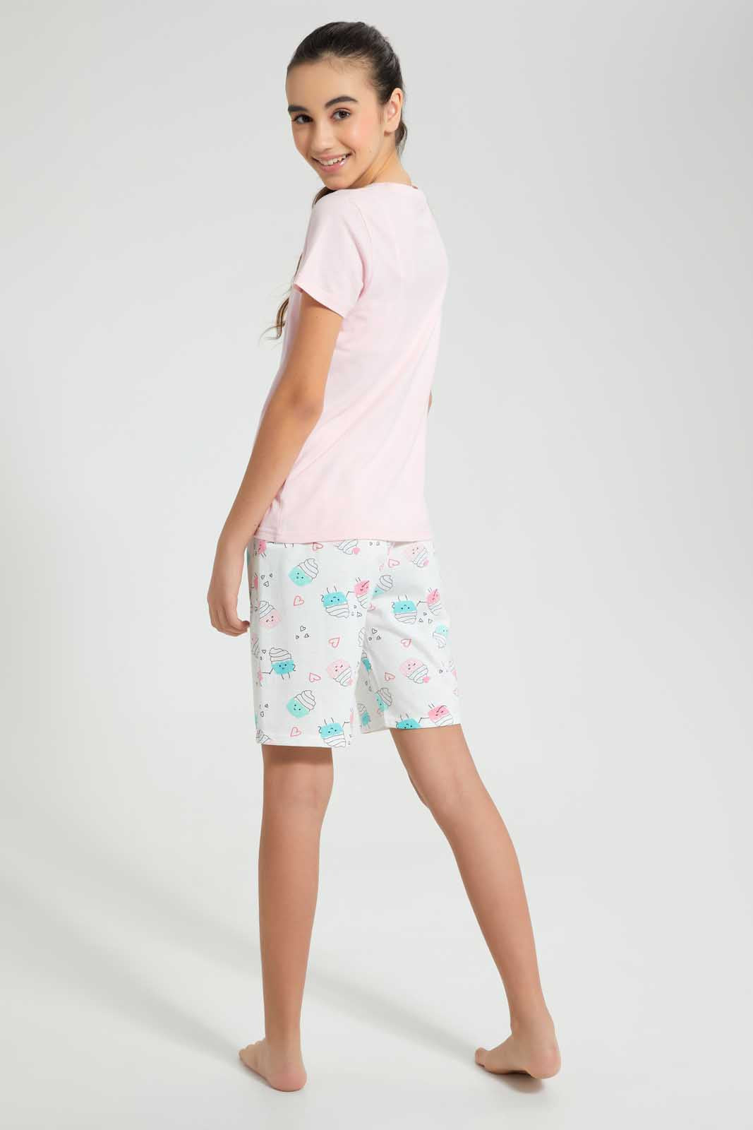 Redtag-Pink-Cupcake-Short-Sets-Pyjama-Sets-Senior-Girls-9 to 14 Years