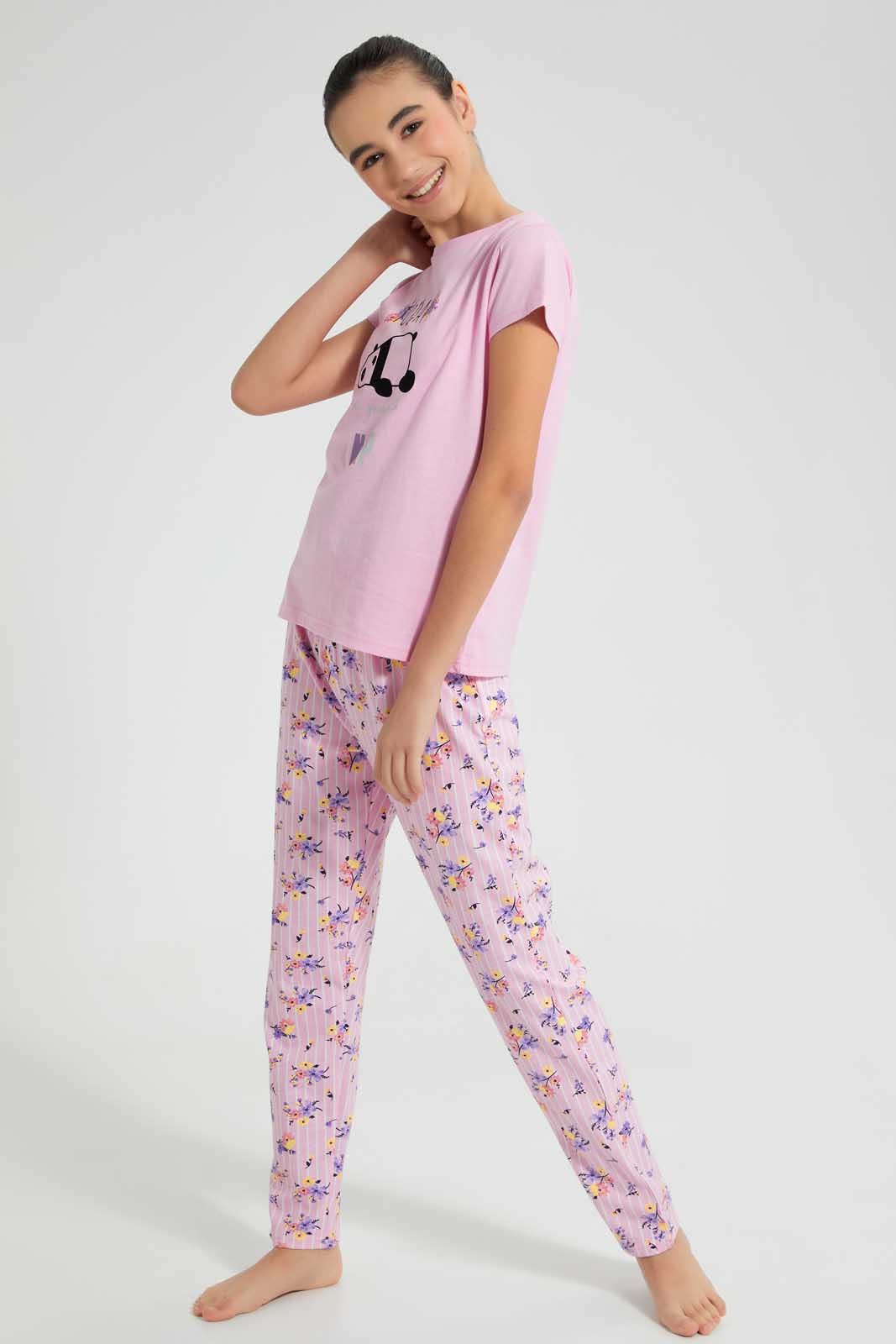 Redtag-Purple-Panda-Floral-Pajama-Sets-Pyjama-Sets-Senior-Girls-9 to 14 Years