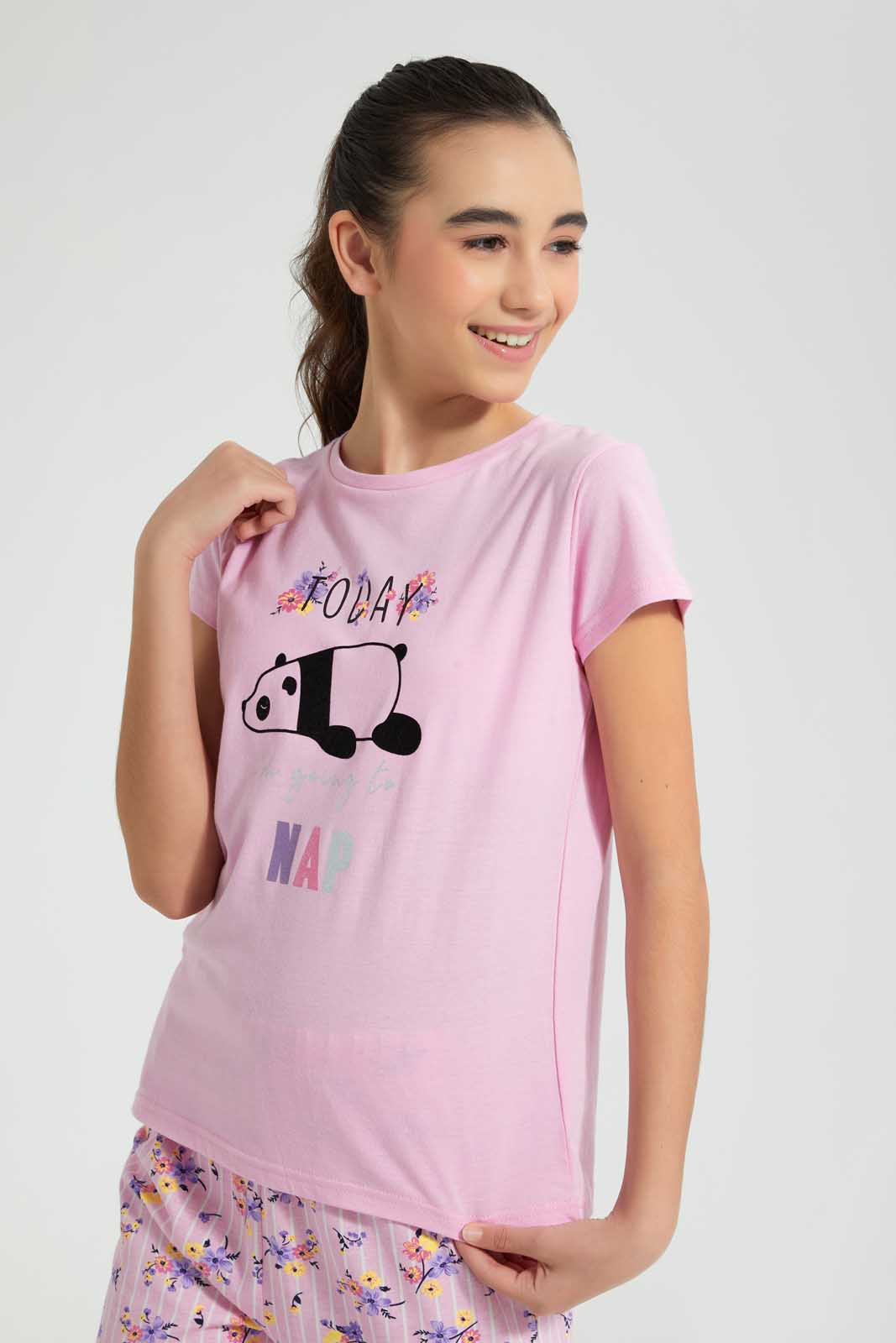 Redtag-Purple-Panda-Floral-Pajama-Sets-Pyjama-Sets-Senior-Girls-9 to 14 Years