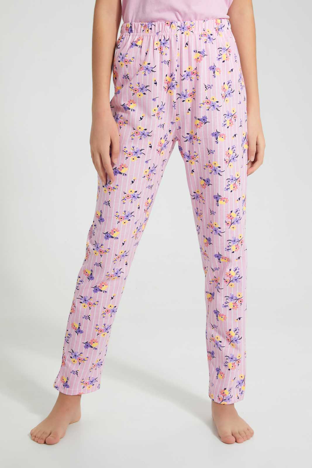 Redtag-Purple-Panda-Floral-Pajama-Sets-Pyjama-Sets-Senior-Girls-9 to 14 Years