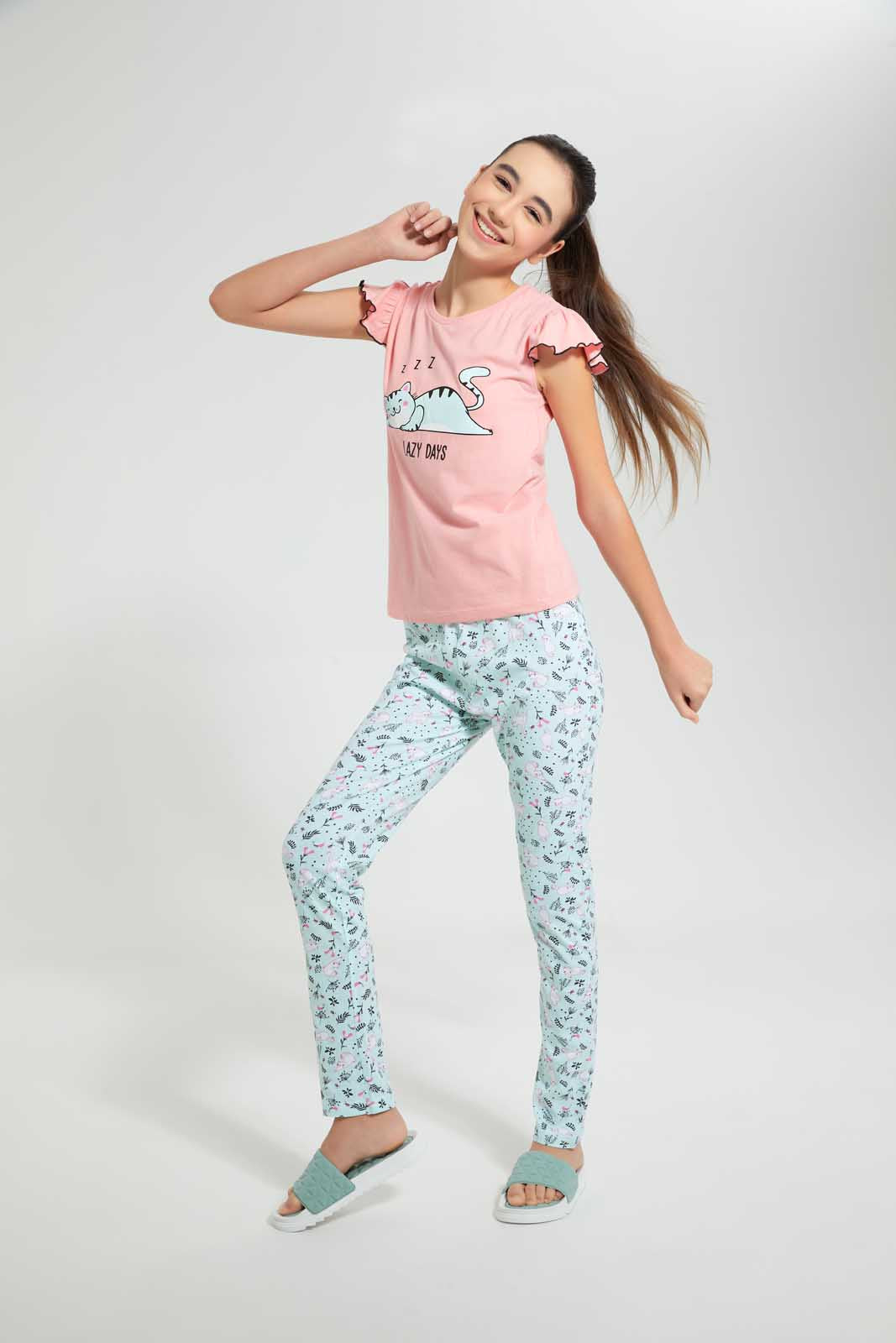 Pink And Blue Lazy Days Pajama Set (2 Piece)