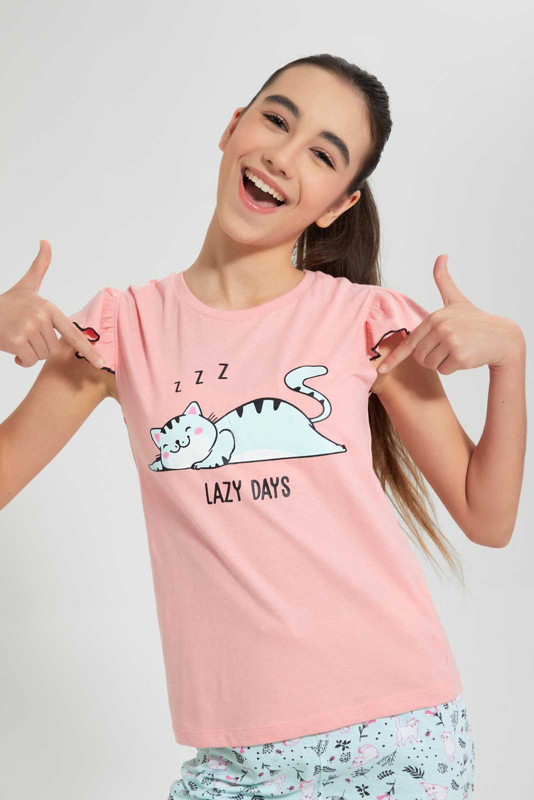 Pink And Blue Lazy Days Pajama Set (2 Piece)