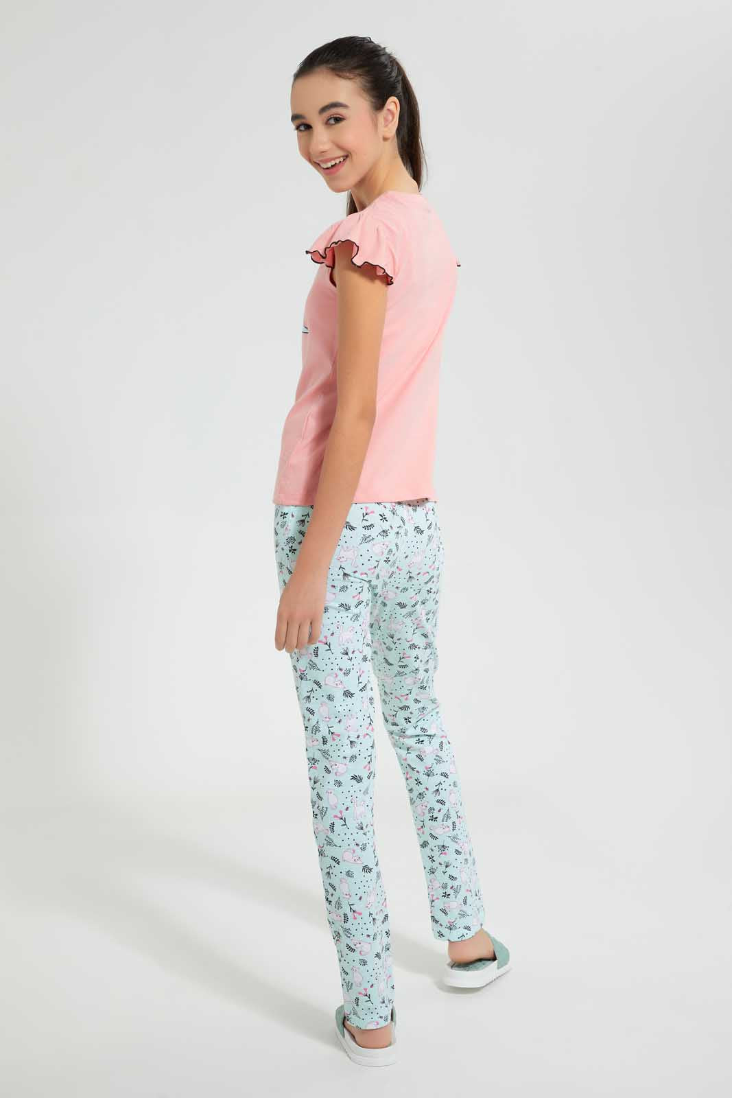 Pink And Blue Lazy Days Pajama Set (2 Piece)