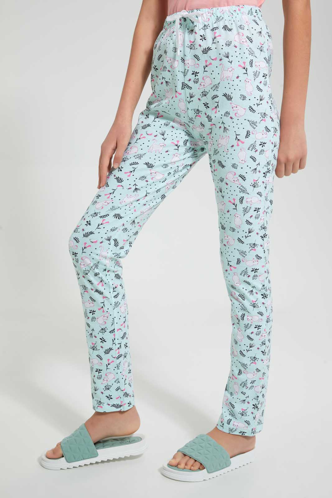 Pink And Blue Lazy Days Pajama Set (2 Piece)