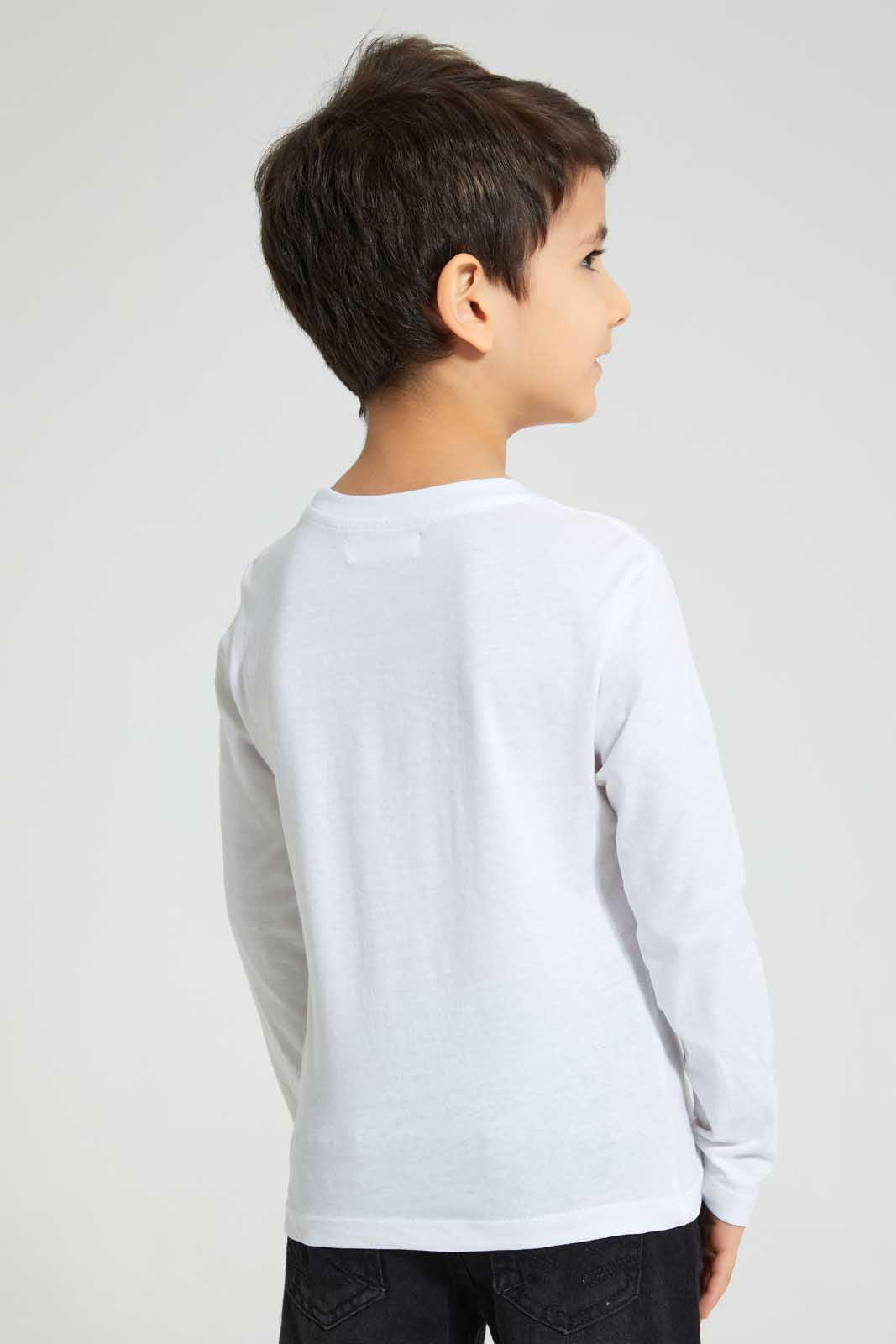 Redtag-White-Truck-Applique-Long-Sleeve-T-Shirt-All-Over-Prints-Boys-2 to 8 Years