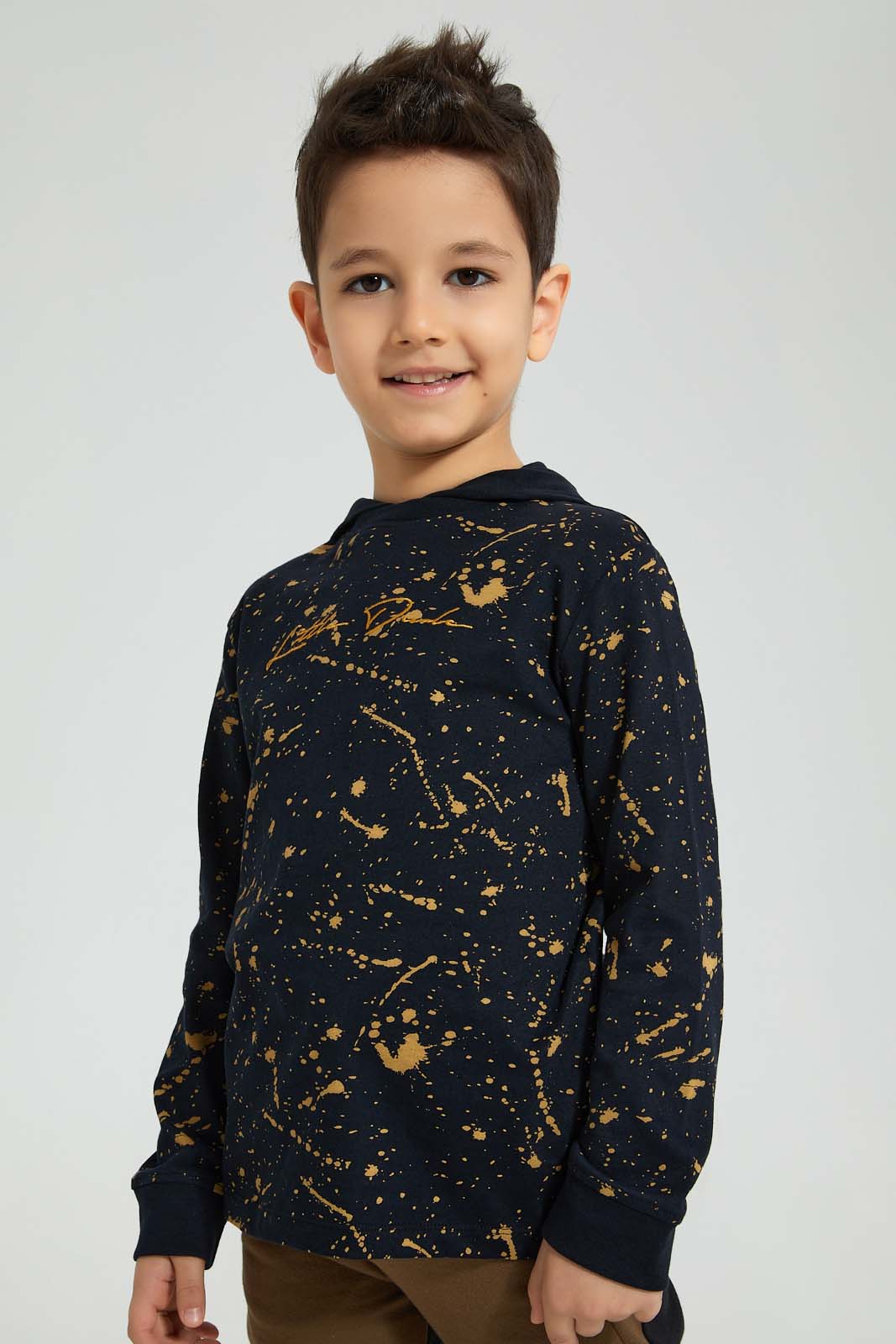 Redtag-Black-Splat-Print-Hooded-Long-Sleeve-T-Shirt-Boys-T-Shirts,-Colour:Black,-Filter:Boys-(2-to-8-Yrs),-New-In,-New-In-BOY,-Non-Sale,-S22A,-Section:Kidswear-Boys-2 to 8 Years