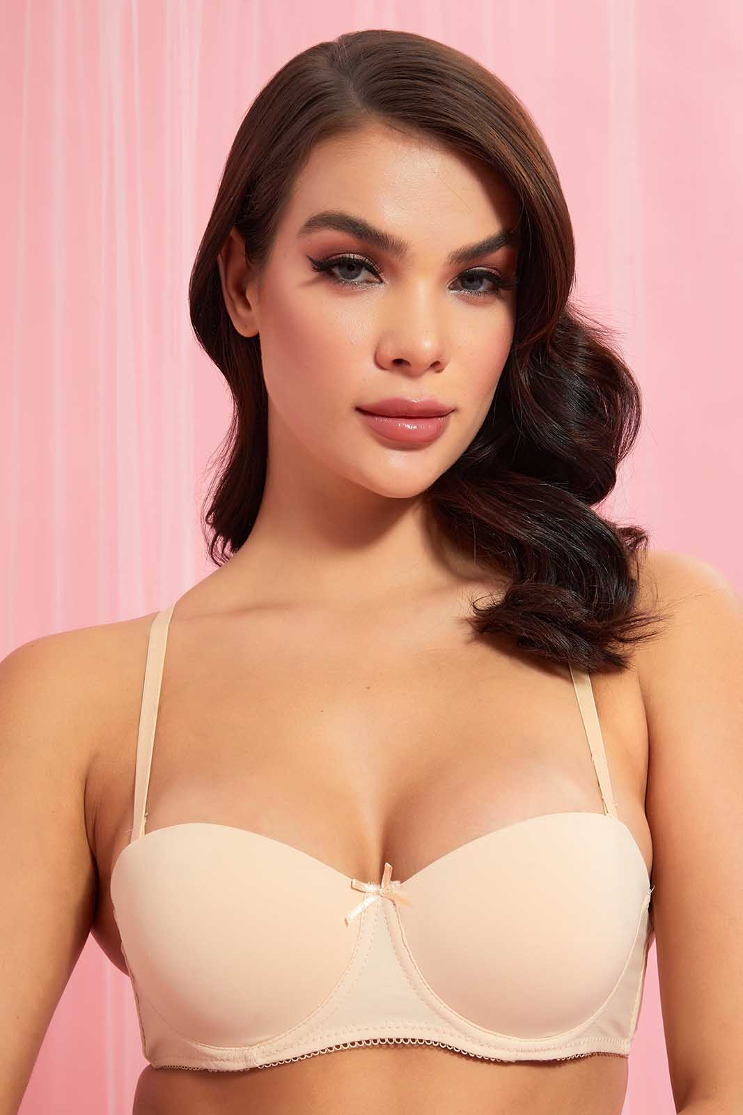 Redtag-Beige/White-Plain-Padded-Balconette-Bra-(2-Pack)-Balconette-Bras-Women's-