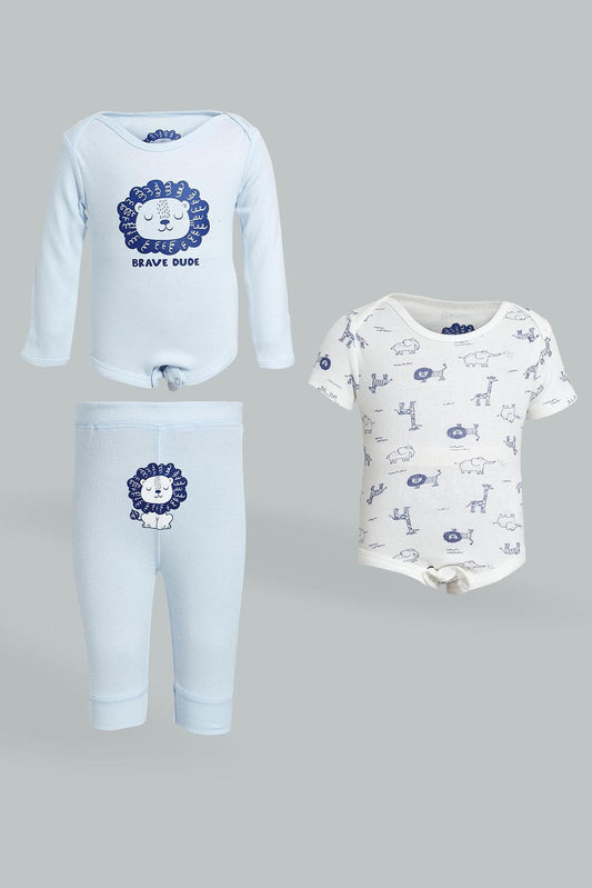 Blue And White Lion Print Gift Set (3 Piece)