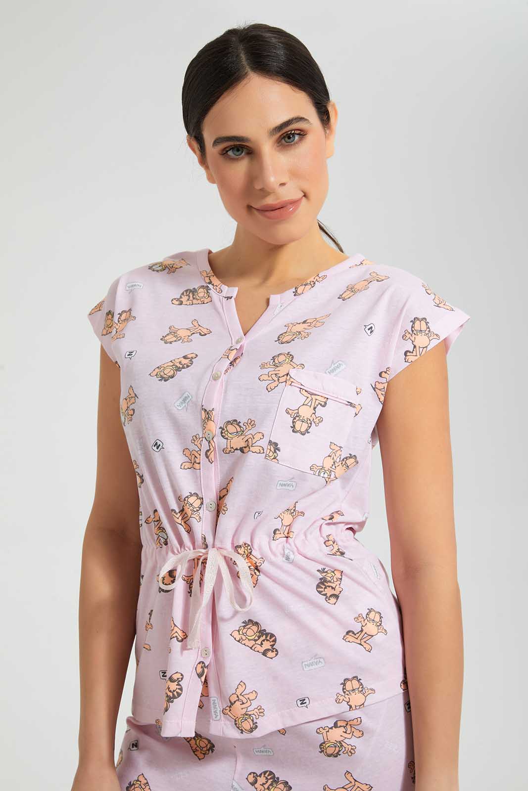 Redtag-Peach-Garfield-Printed-Pyjama-Set-Pyjama-Sets-Women's-