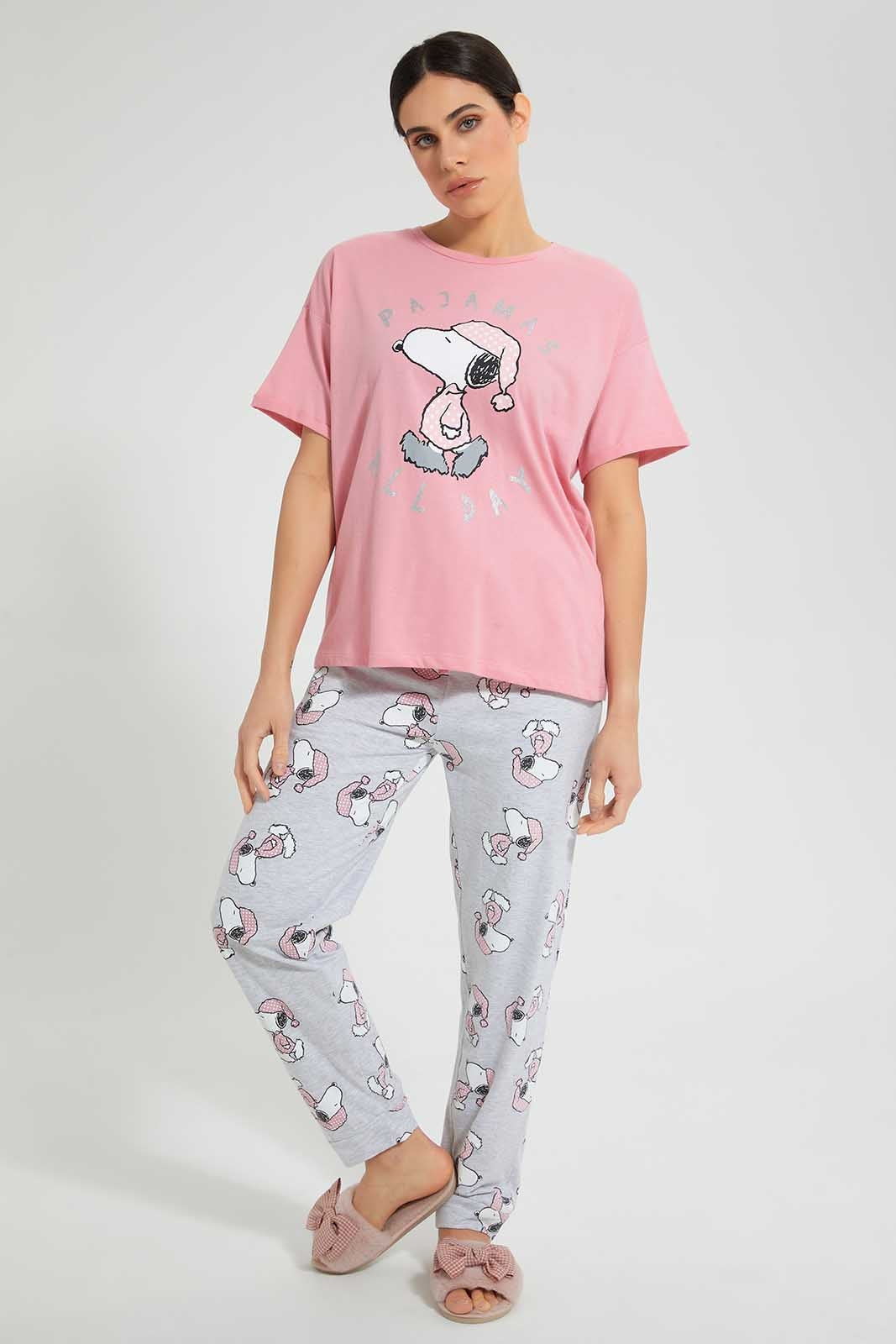 Redtag-Pink-Snoopy-Printed-Pyjama-Set-Pyjama-Sets-Women's-