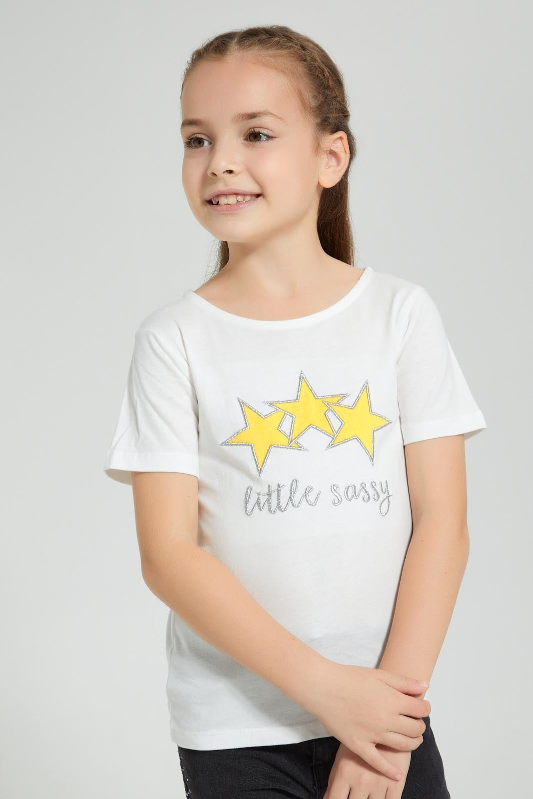 Redtag-Mustard-Two-Piece-Cardigan-With-T-Shirt-Sets-Girls-2 to 8 Years