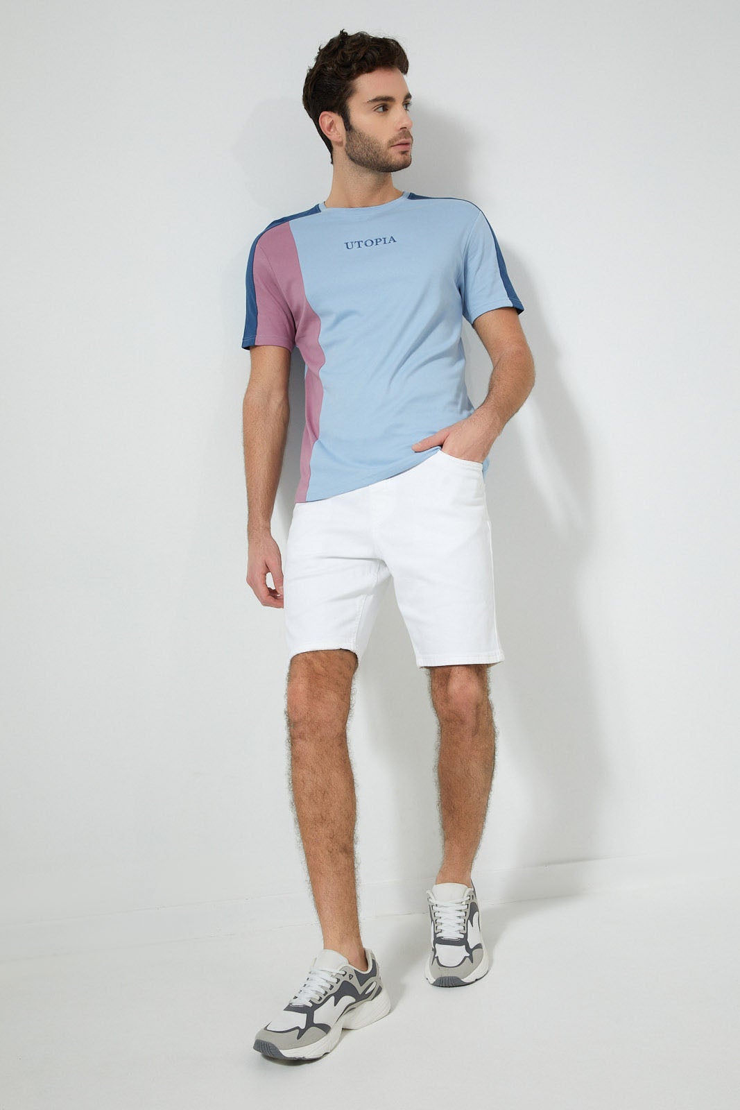 Blue Cut And Sew Panel T-Shirt